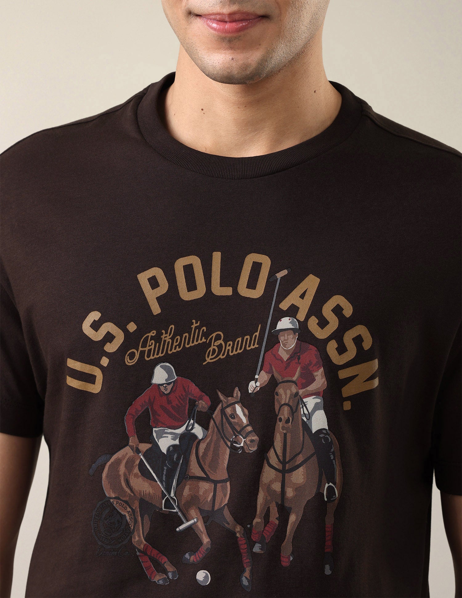 Graphic Brand Printed Slim Fit T-Shirt Dark Brown - U.S. Polo Assn. India | Large