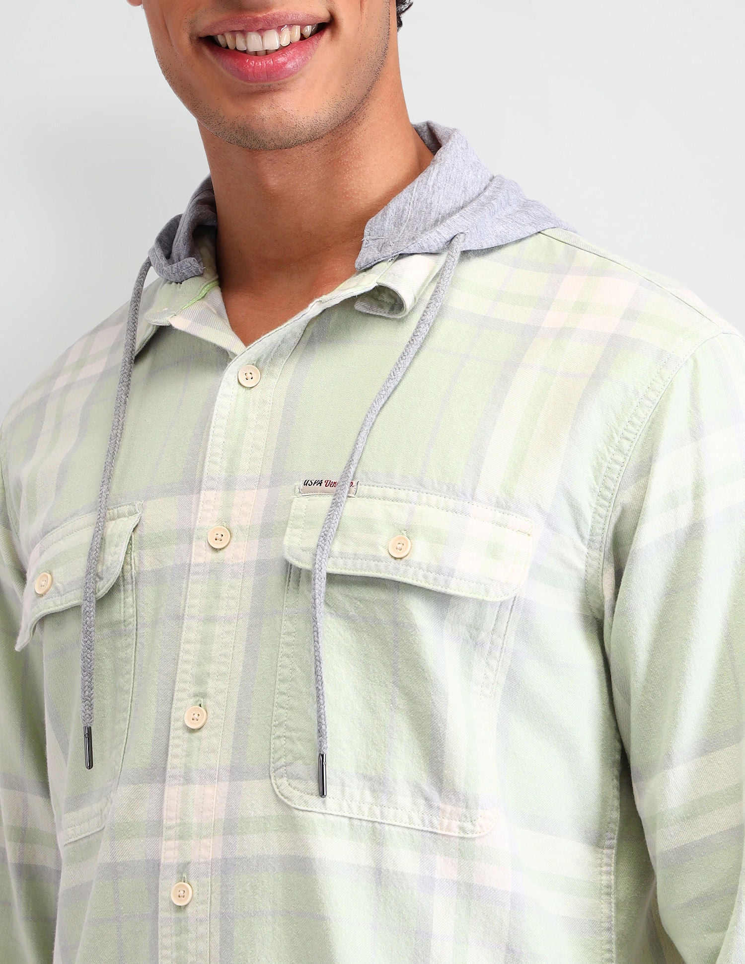 Manhattan Slim Fit Checked Shirt Light Green - U.S. Polo Assn. India | Large