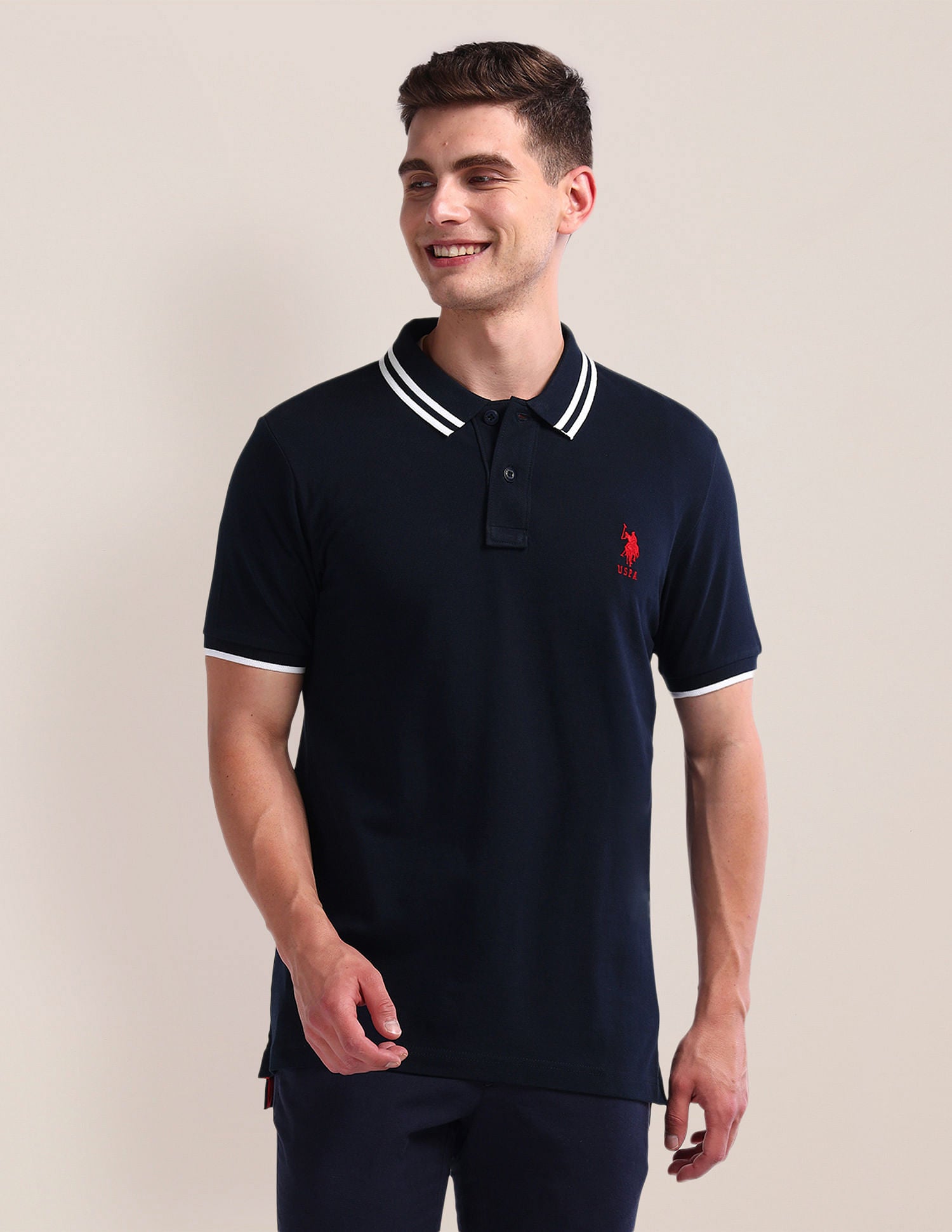Solid Slim Fit Polo Shirt Navy - U.S. Polo Assn. India | Large