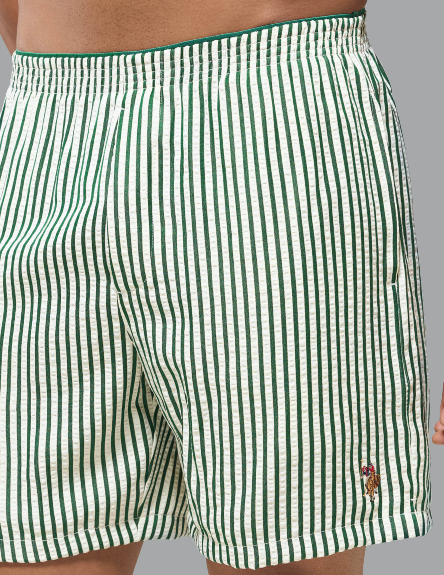 Seersucker Striped OEX22 Boxer Shorts Green - U.S. Polo Assn. India | Large