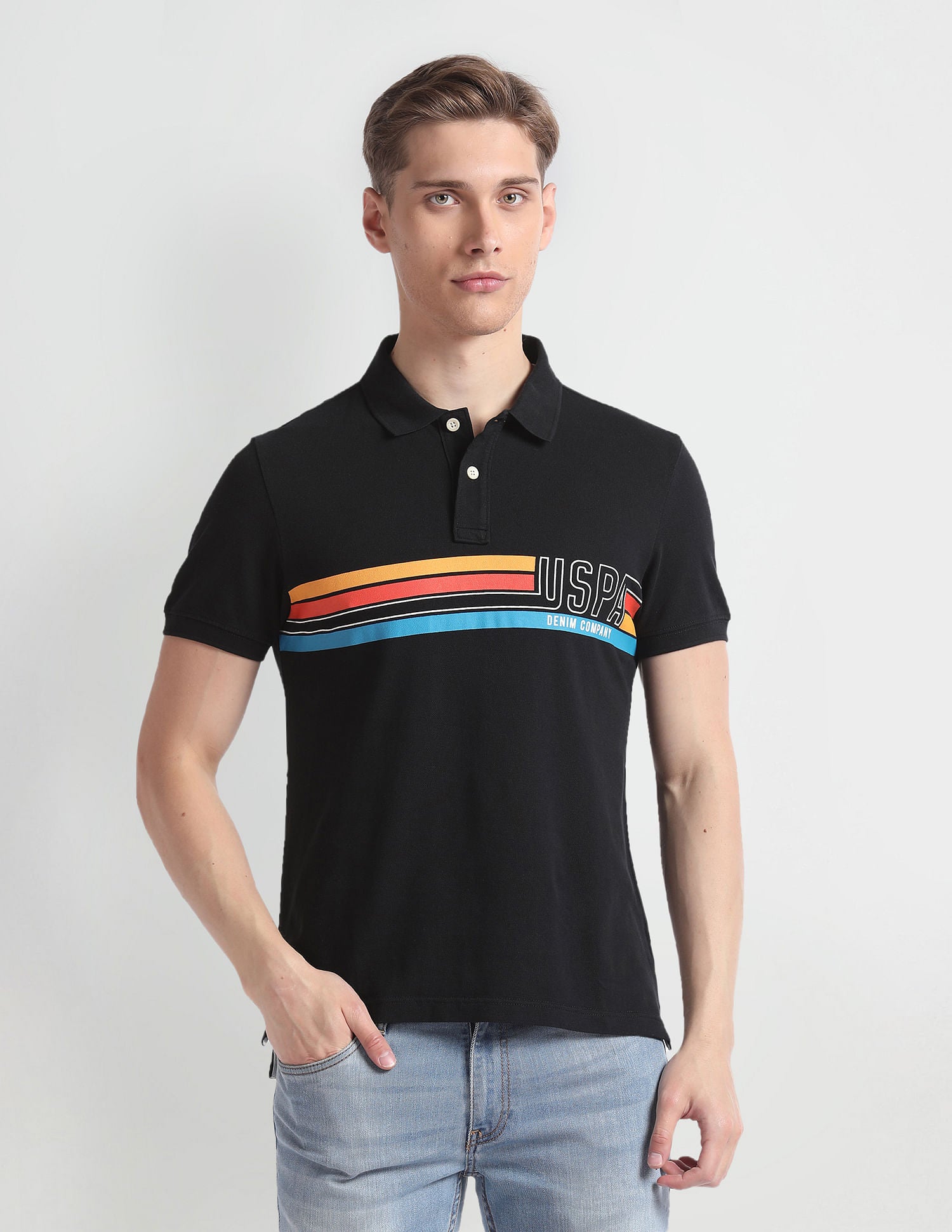 Brand Stripe Cotton Polo Shirt Black - U.S. Polo Assn. India | Large