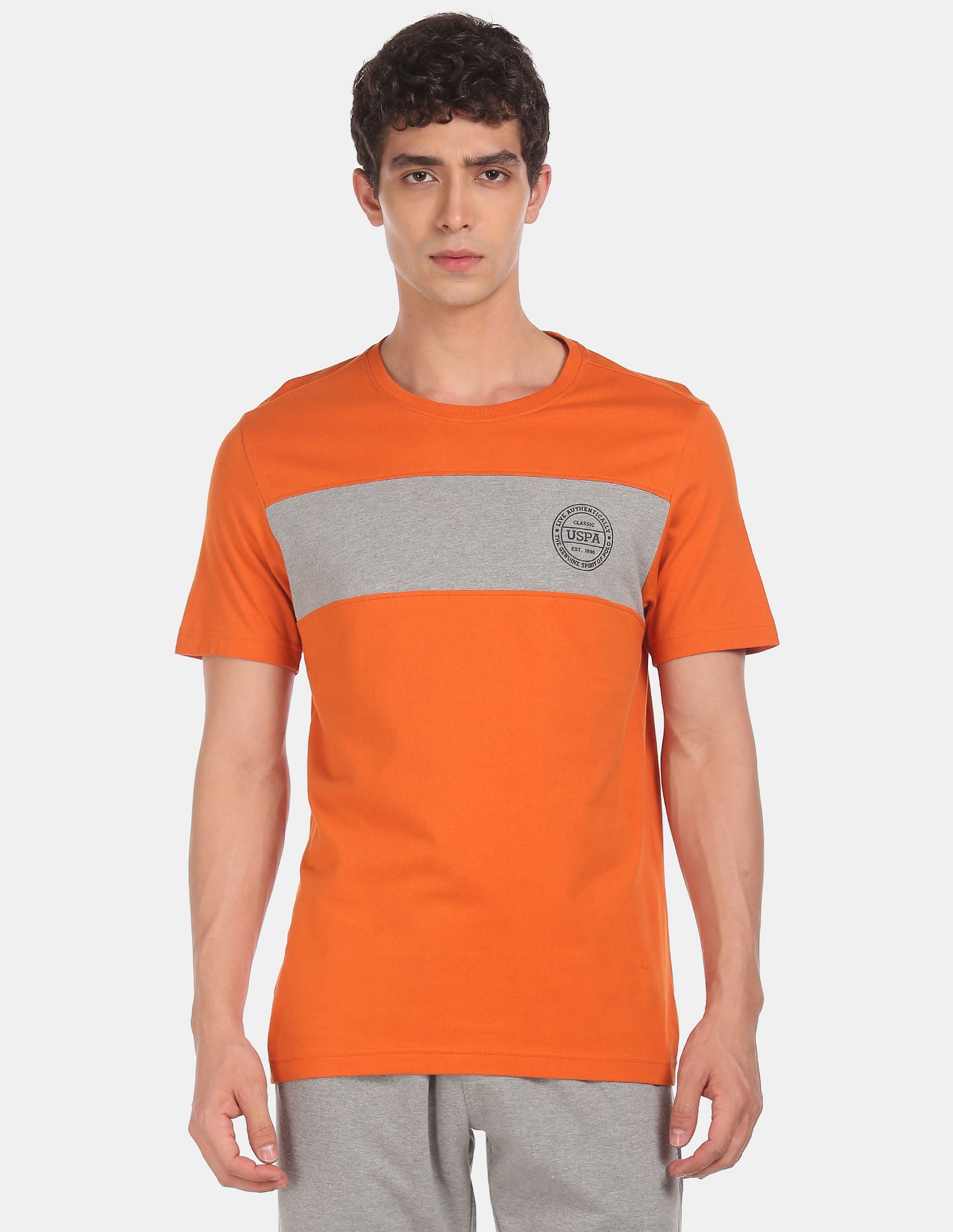 Crew Neck Colour Block I681 Lounge T-Shirt - Pack Of 1 Orange - U.S. POLO ASSN. | Large