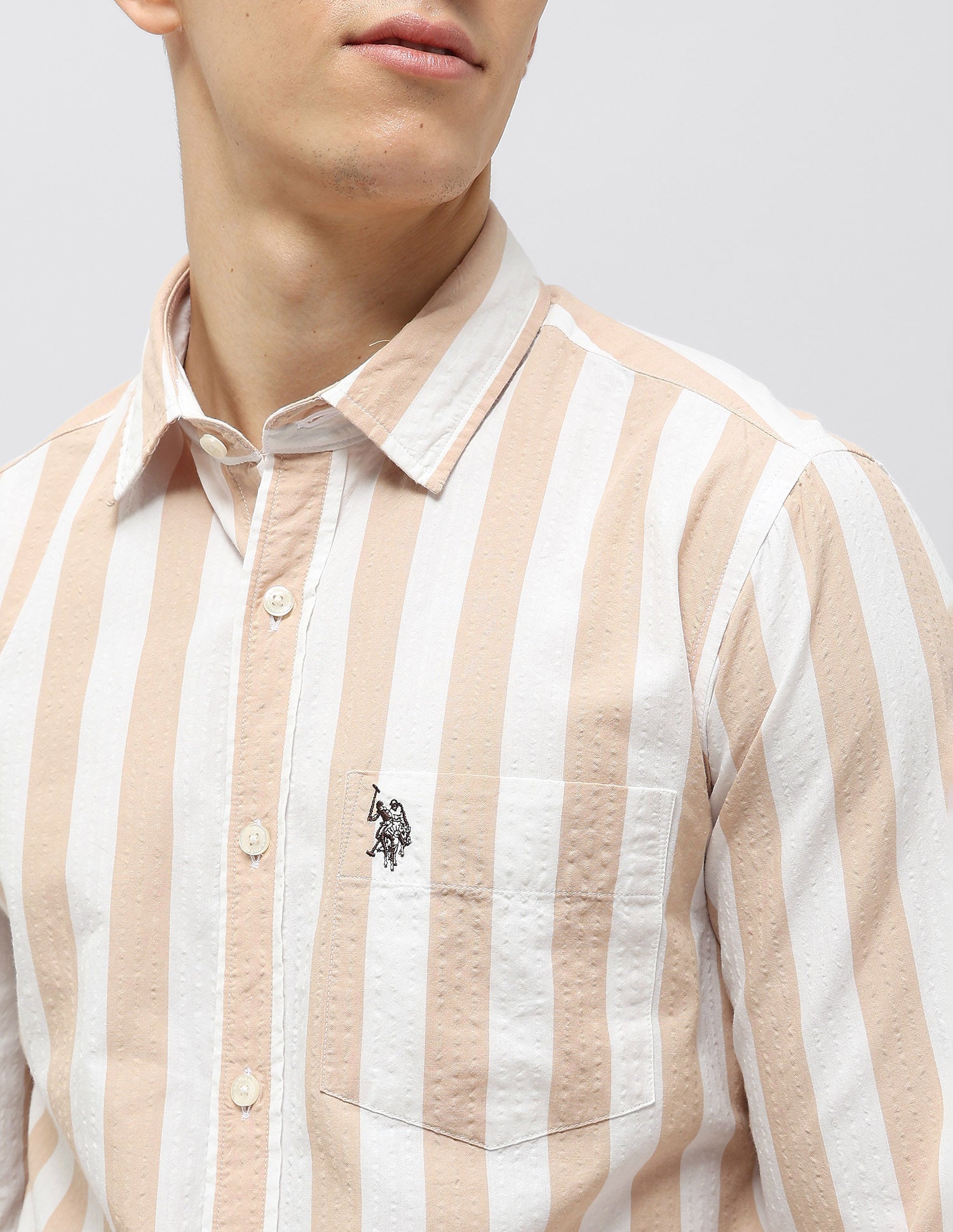 Vertical Striped Seersucker Shirt Mustard - U.S. Polo Assn. India | Large