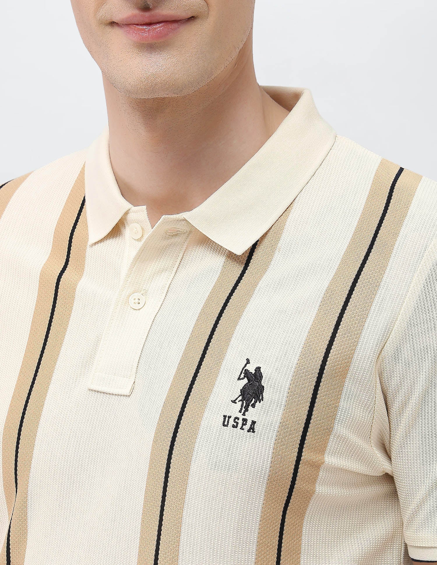 Vertical Striped Sotogrande Slim Fit Polo Shirt Beige - U.S. Polo Assn. India | Large