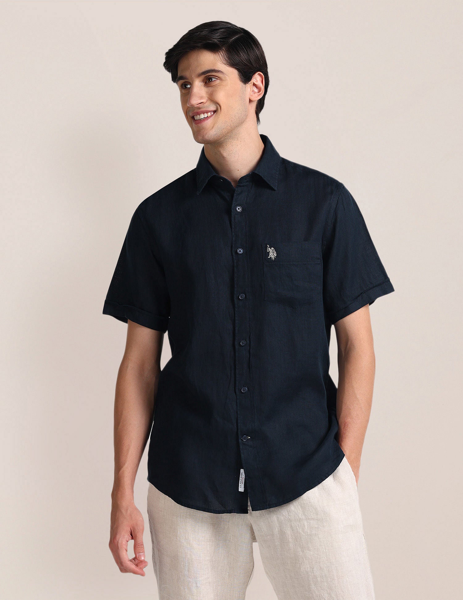 Button Down Linen Formal Shirt Navy - U.S. POLO ASSN. | Large