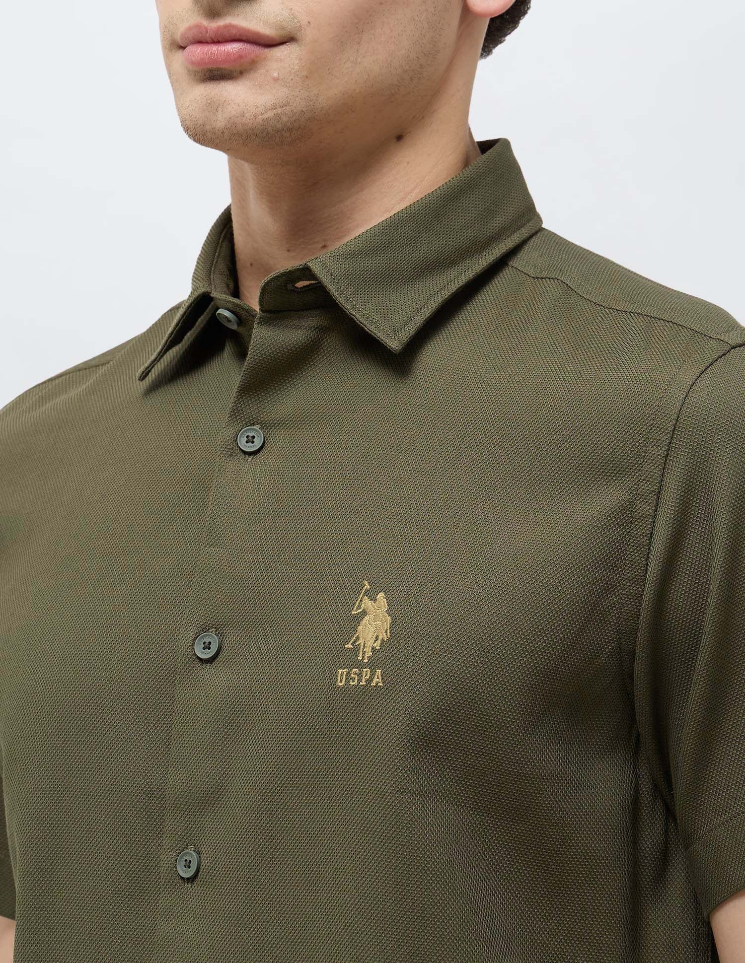 Textured Regular Fit Dobby Shirt Olive - U.S. Polo Assn. India | Large