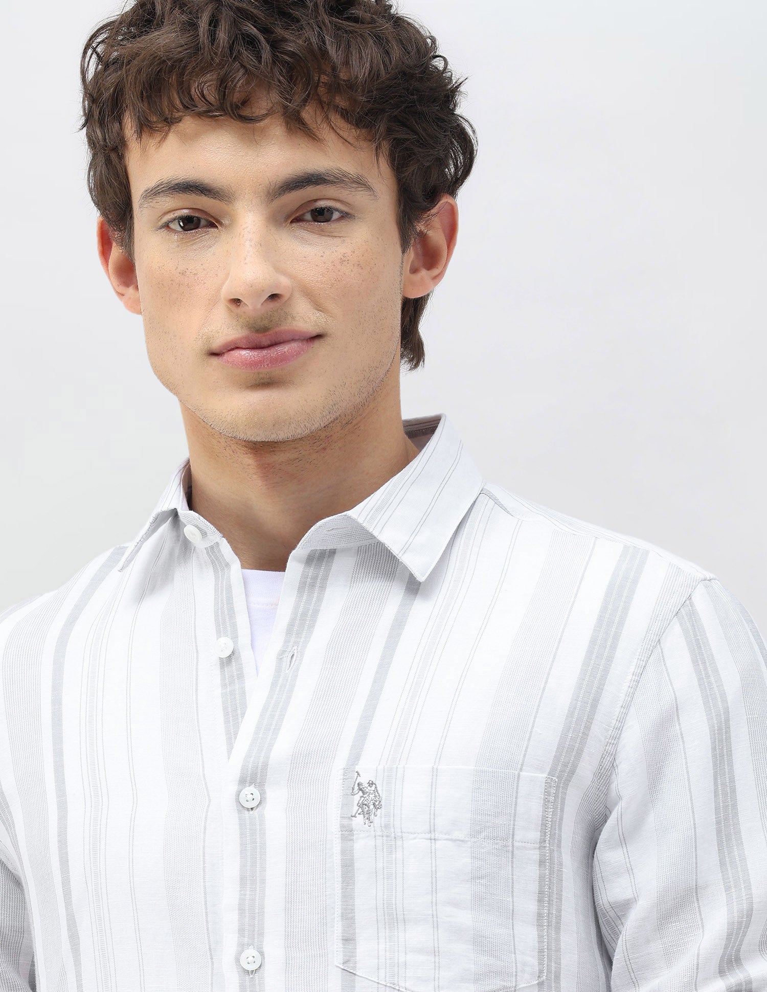 Casa De Campo Vertical Striped Shirt Light Grey - U.S. Polo Assn. India | Large