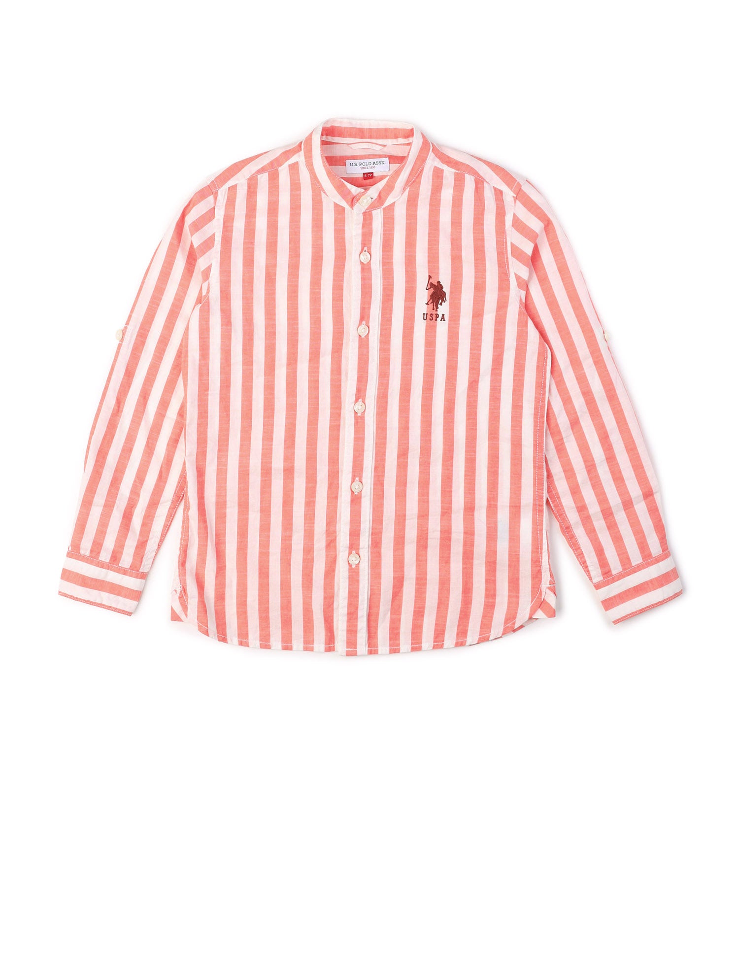 Boys Vertical Striped Mandarin Shirt Orange - U.S. POLO ASSN. | Large