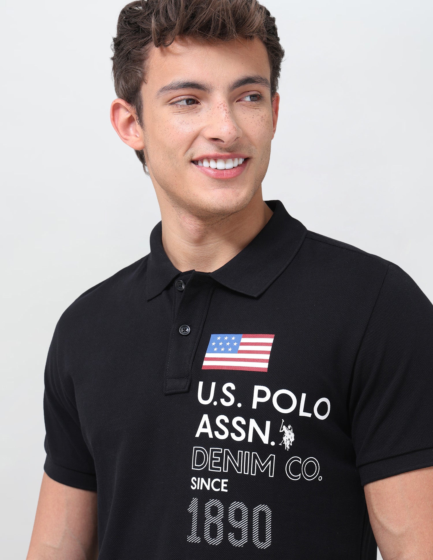 Typographic Brand Printed Slim Fit Polo Shirt Black - U.S. Polo Assn. India | Large