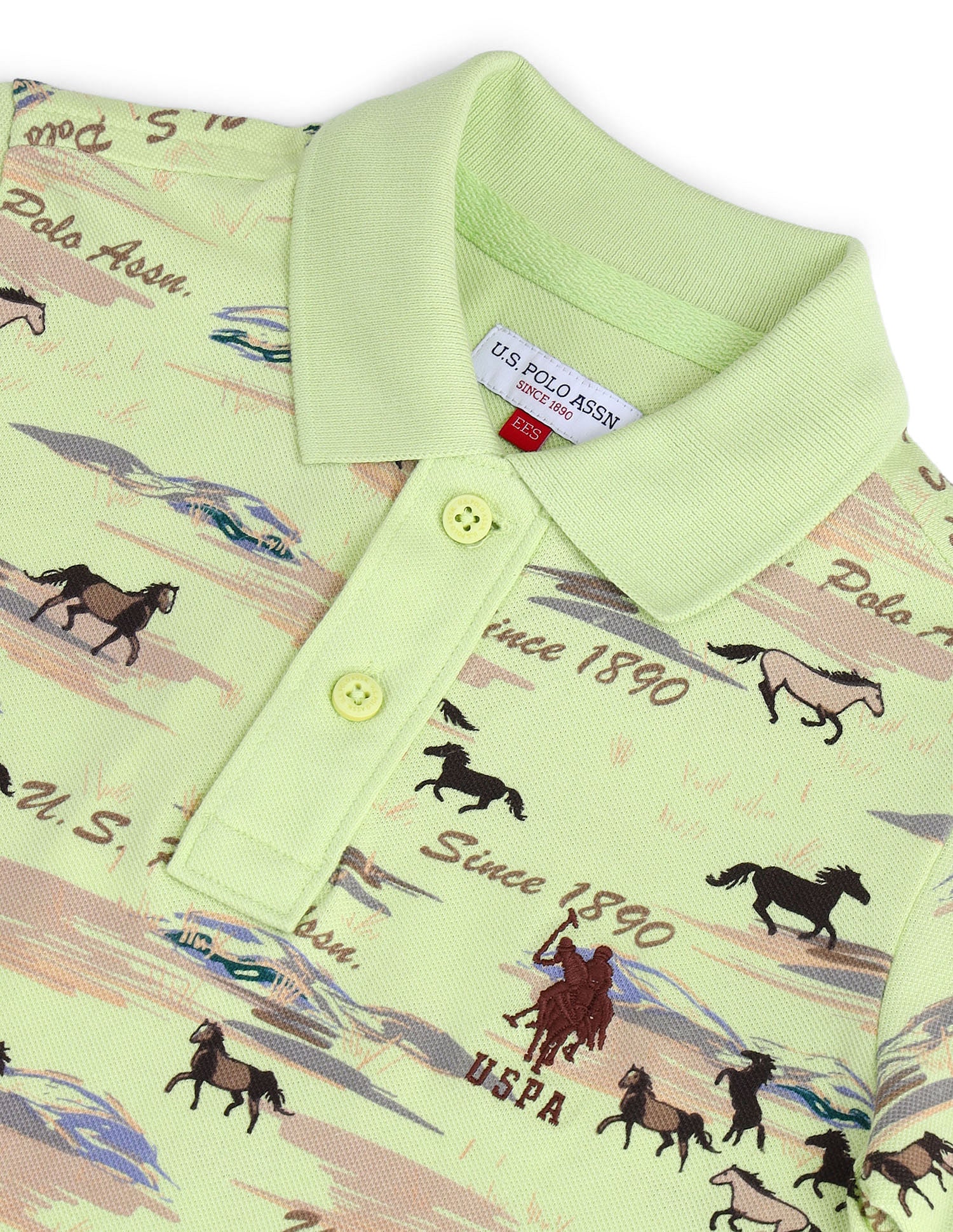 Boys Brand Print Polo Shirt Shadow Lime - U.S. Polo Assn. India | Large
