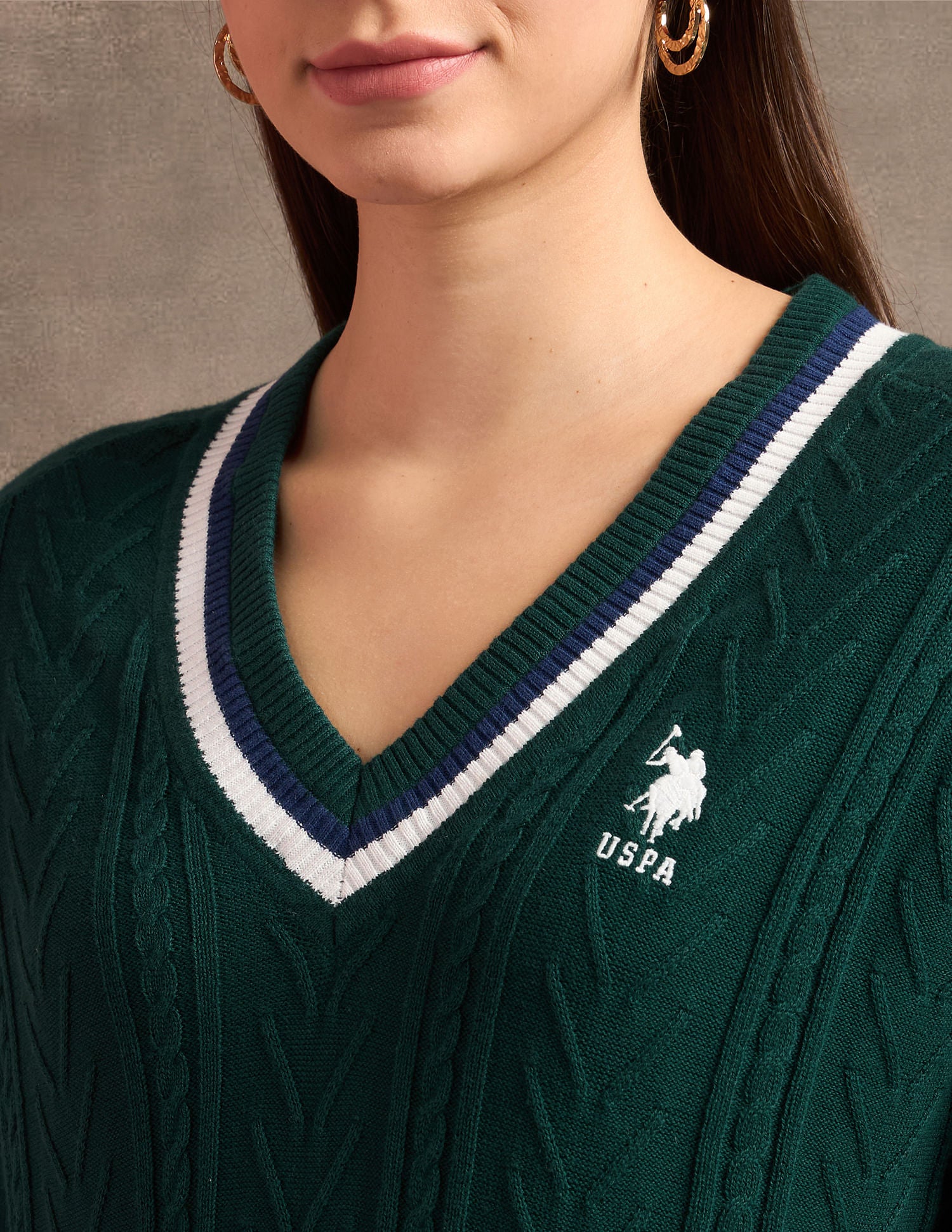 Raglan Sleeves Cable Knit Sweater Green - U.S. Polo Assn. India | Large