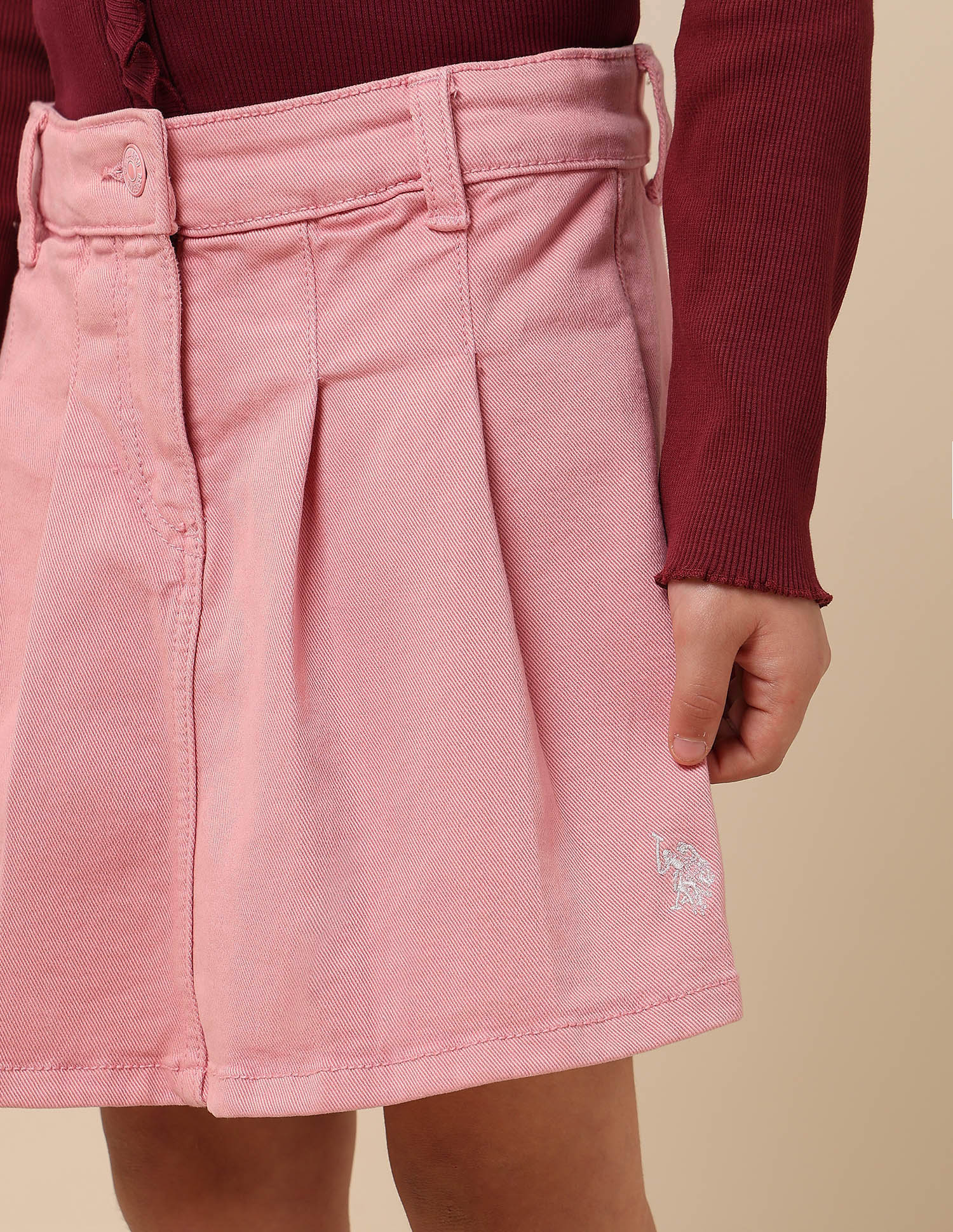 Girls Regular Fit Denim Shorts Pink - U.S. POLO ASSN. | Large