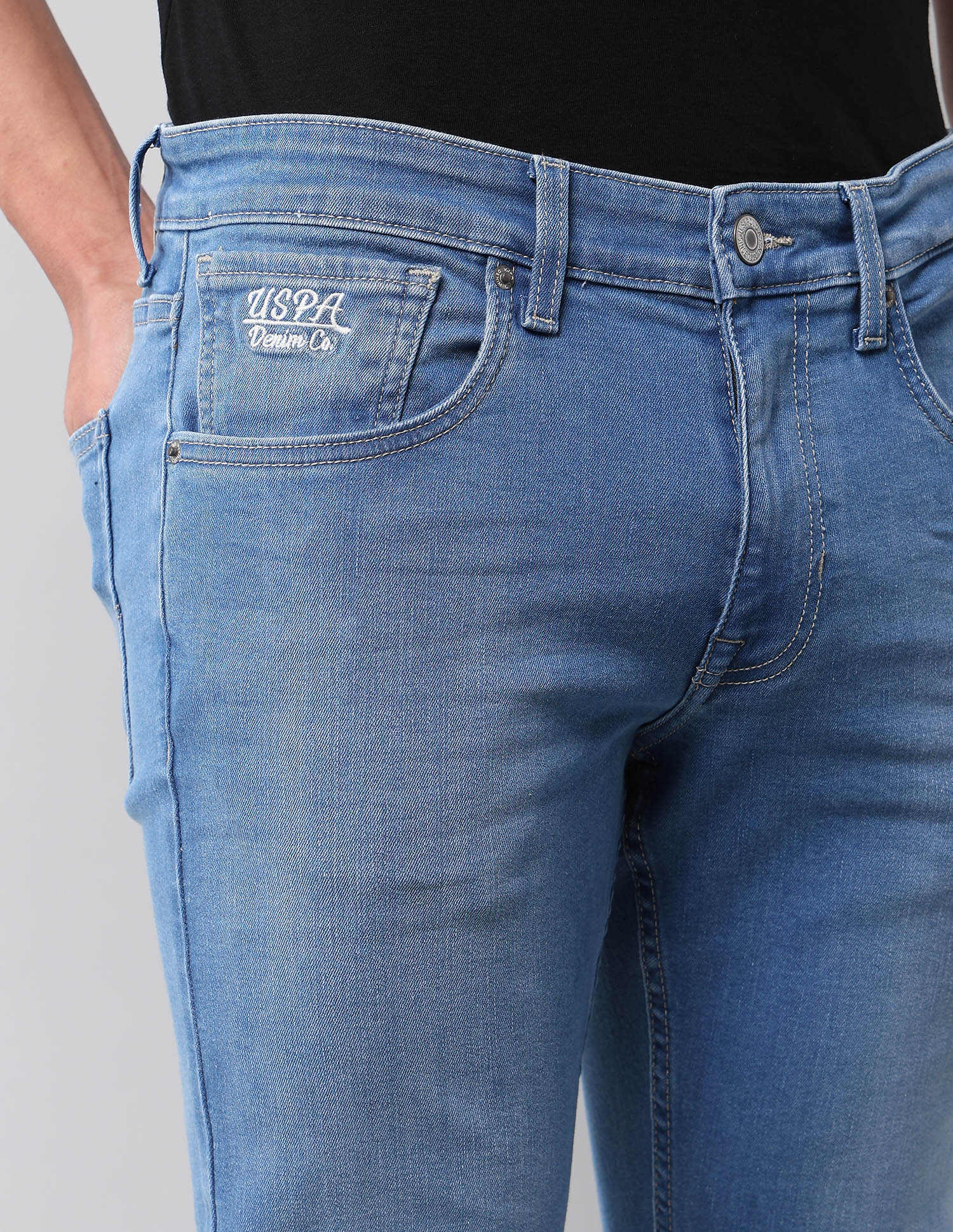 Brandon Slim Tapered Fit Blue Jeans Light Blue - U.S. POLO ASSN. | Large