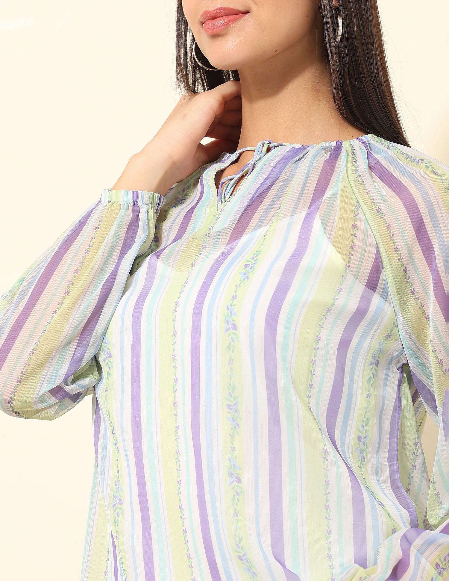 Chiffon Sheer Vertical Striped Top Multi - U.S. POLO ASSN. | Large