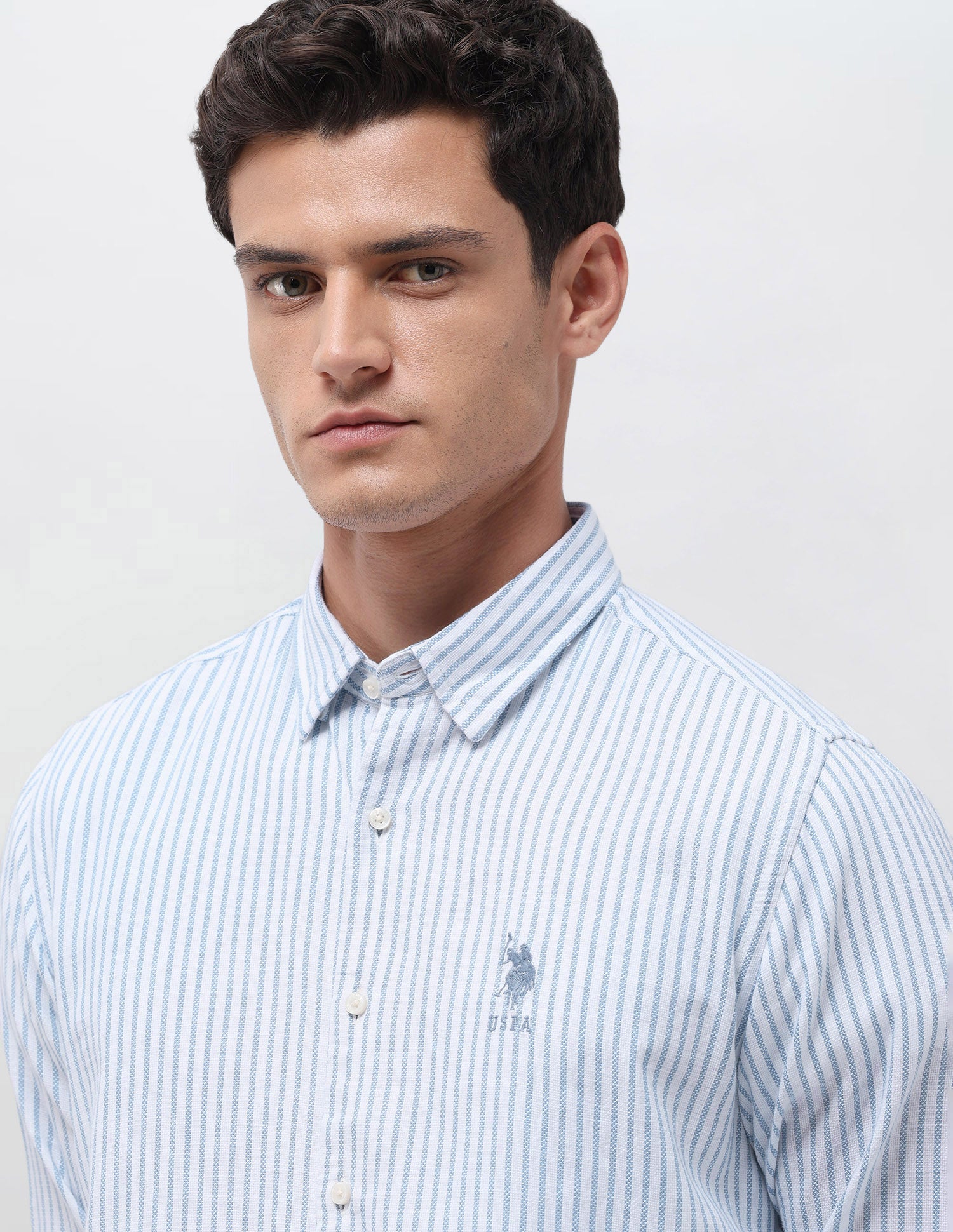 Vertical Striped Seersucker Shirt Blue - U.S. Polo Assn. India | Large