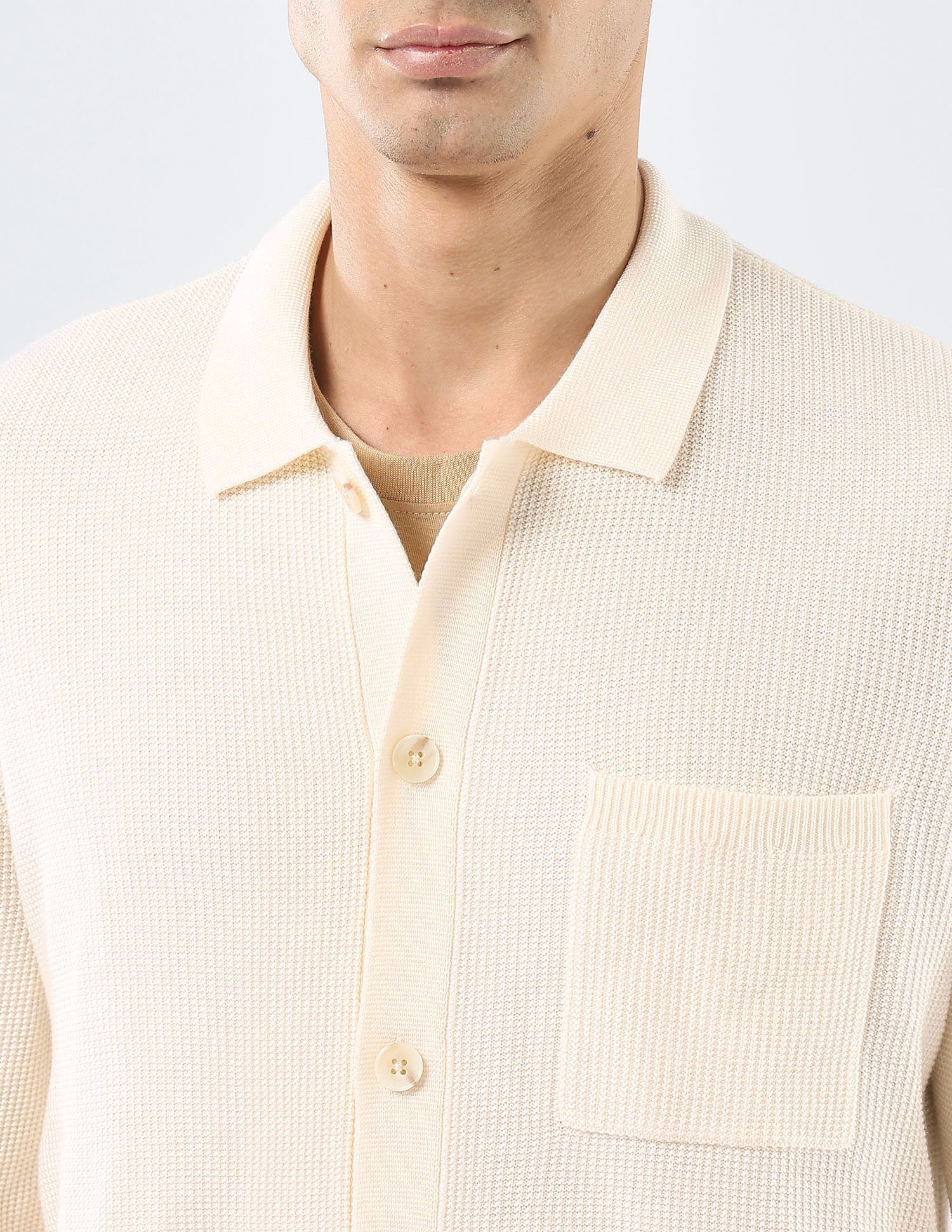 Patterned Knit Polo Neck Sweater Off White - U.S. POLO ASSN. | Large