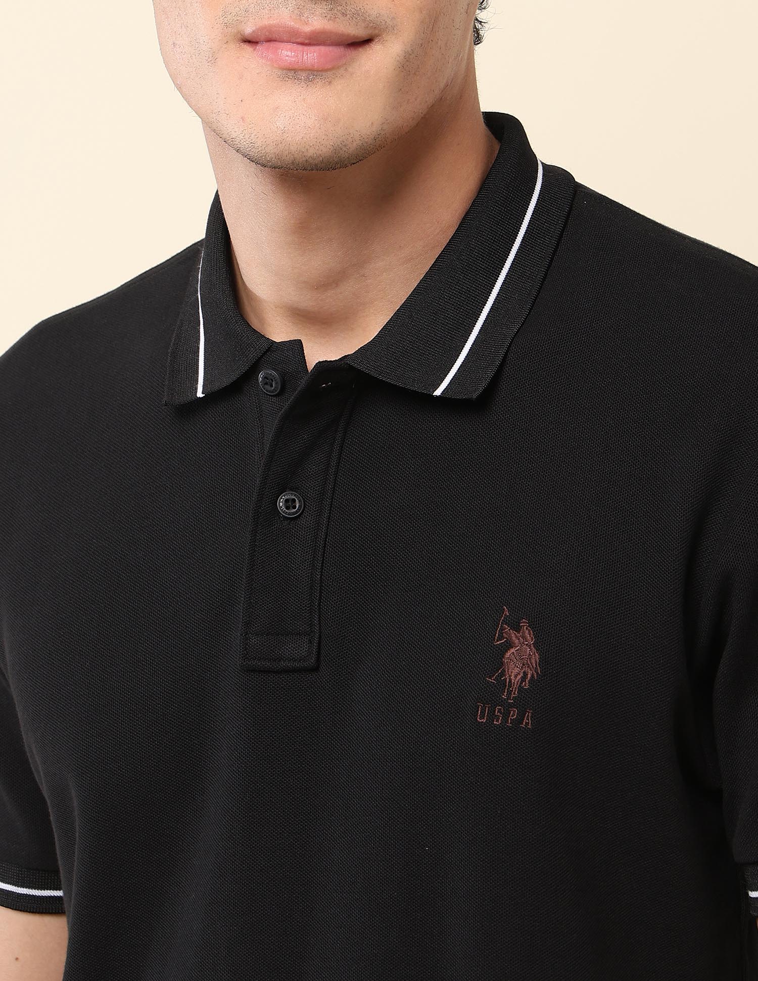 Solid Modern Monochrome Polo Shirt Black - U.S. Polo Assn. India | Large