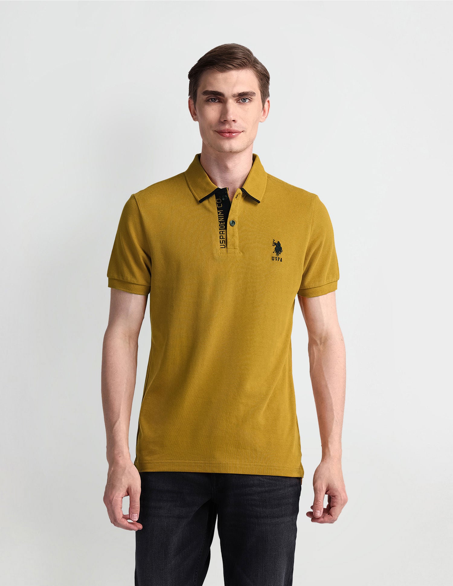 Muscle Fit Solid Polo Shirt Mustard - U.S. Polo Assn. India | Large