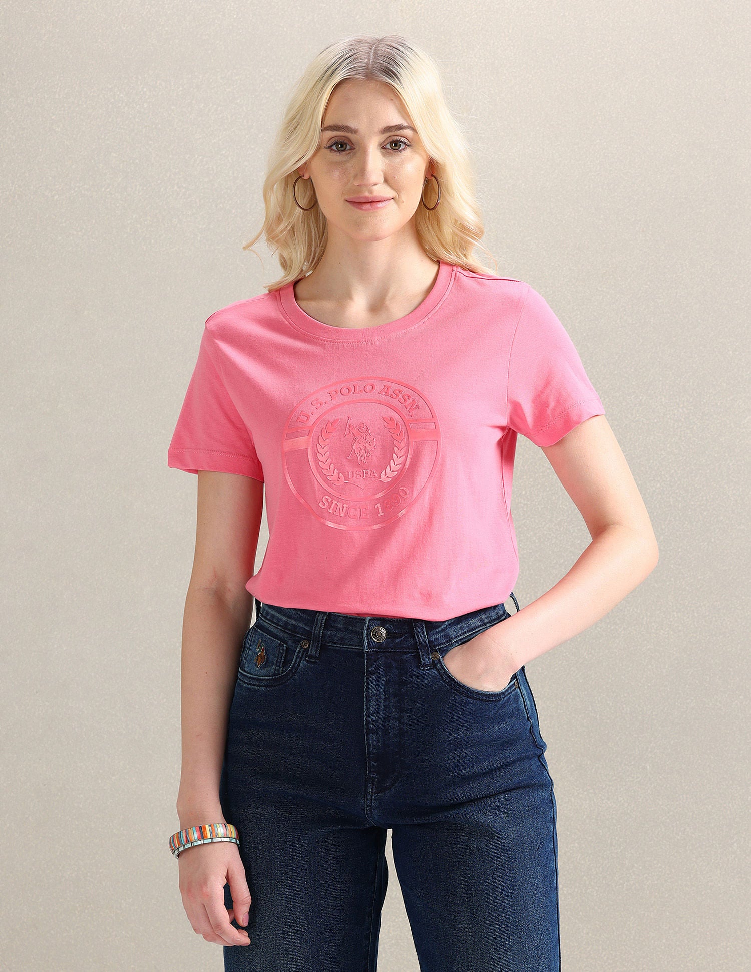 Pure Cotton Gel Print T-Shirt Coral - U.S. POLO ASSN. | Large