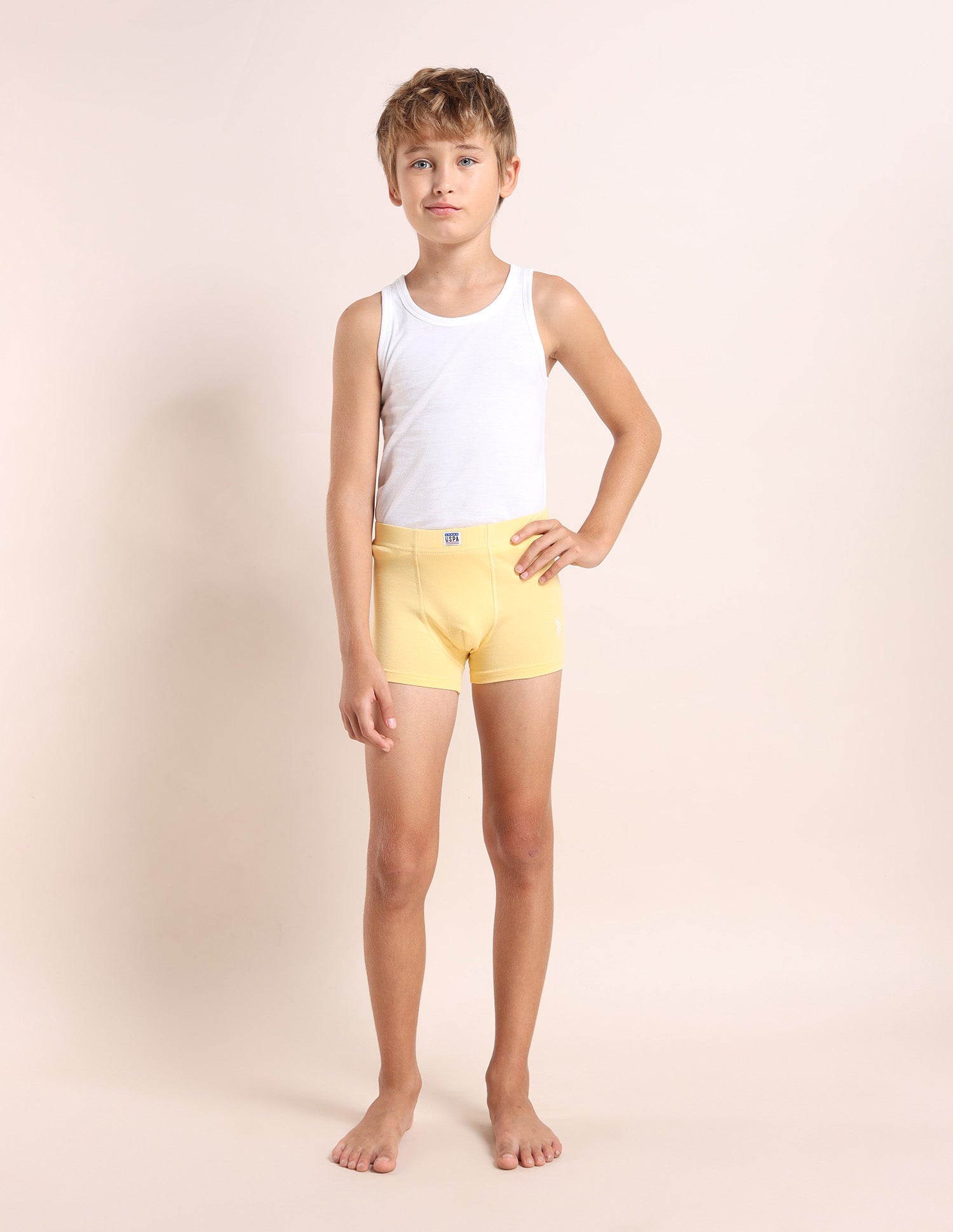 Boys Cotton Spandex Solid Trunks - Pack Of 3 Orange, Purple and Yellow - U.S. POLO ASSN. | Large