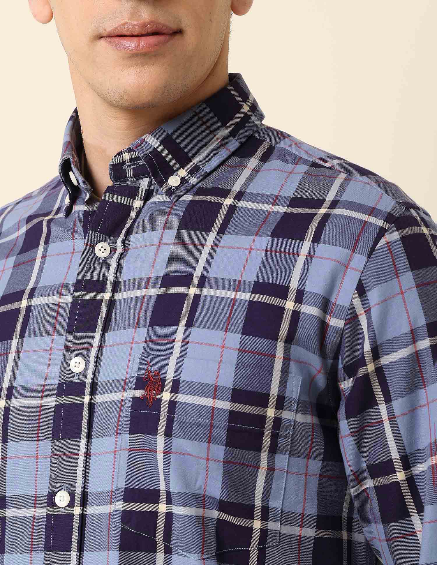 Pure Cotton Tartan Checked Shirt Blue - U.S. POLO ASSN. | Large
