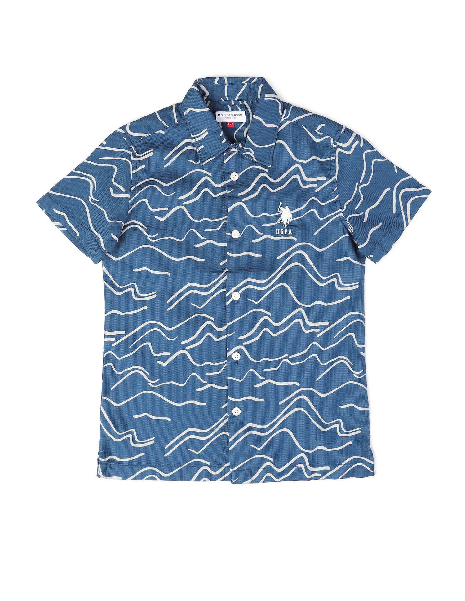 Boys Abstract Printed Pure Cotton Shirt Blue - U.S. POLO ASSN. | Large