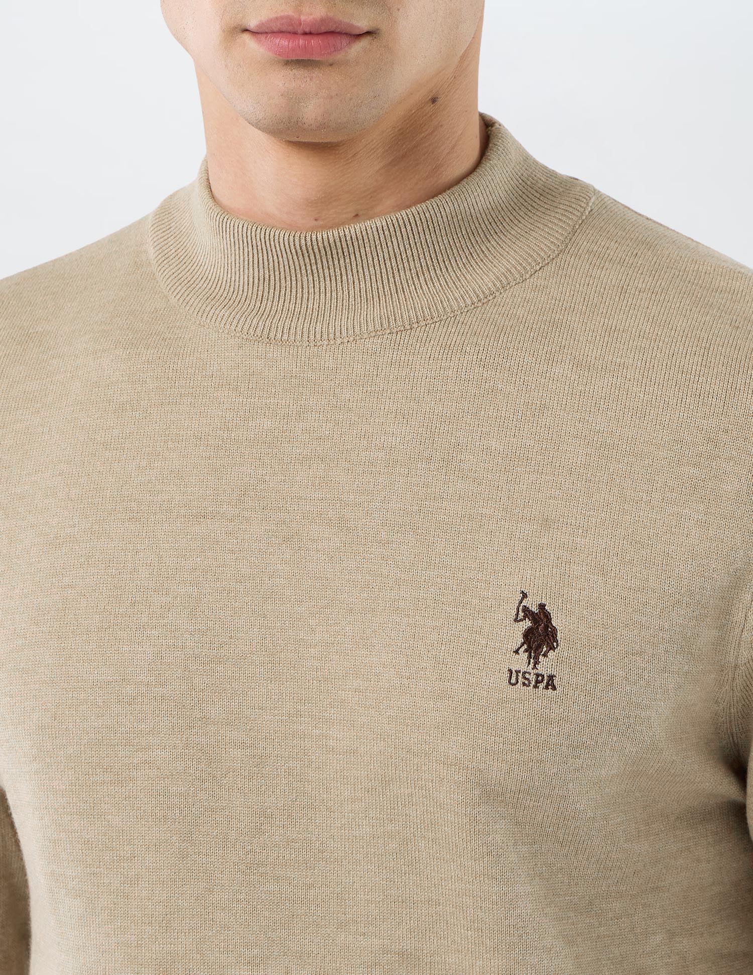 Solid Regular Fit Sweater Beige - U.S. POLO ASSN. | Large
