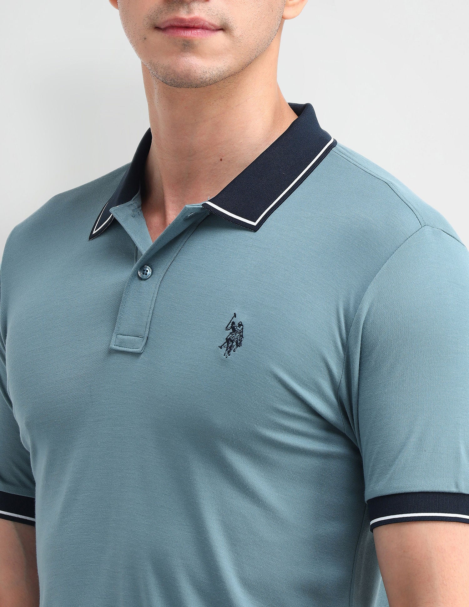 Muscle Fit Solid Polo Shirt Blue Moon - U.S. Polo Assn. India | Large