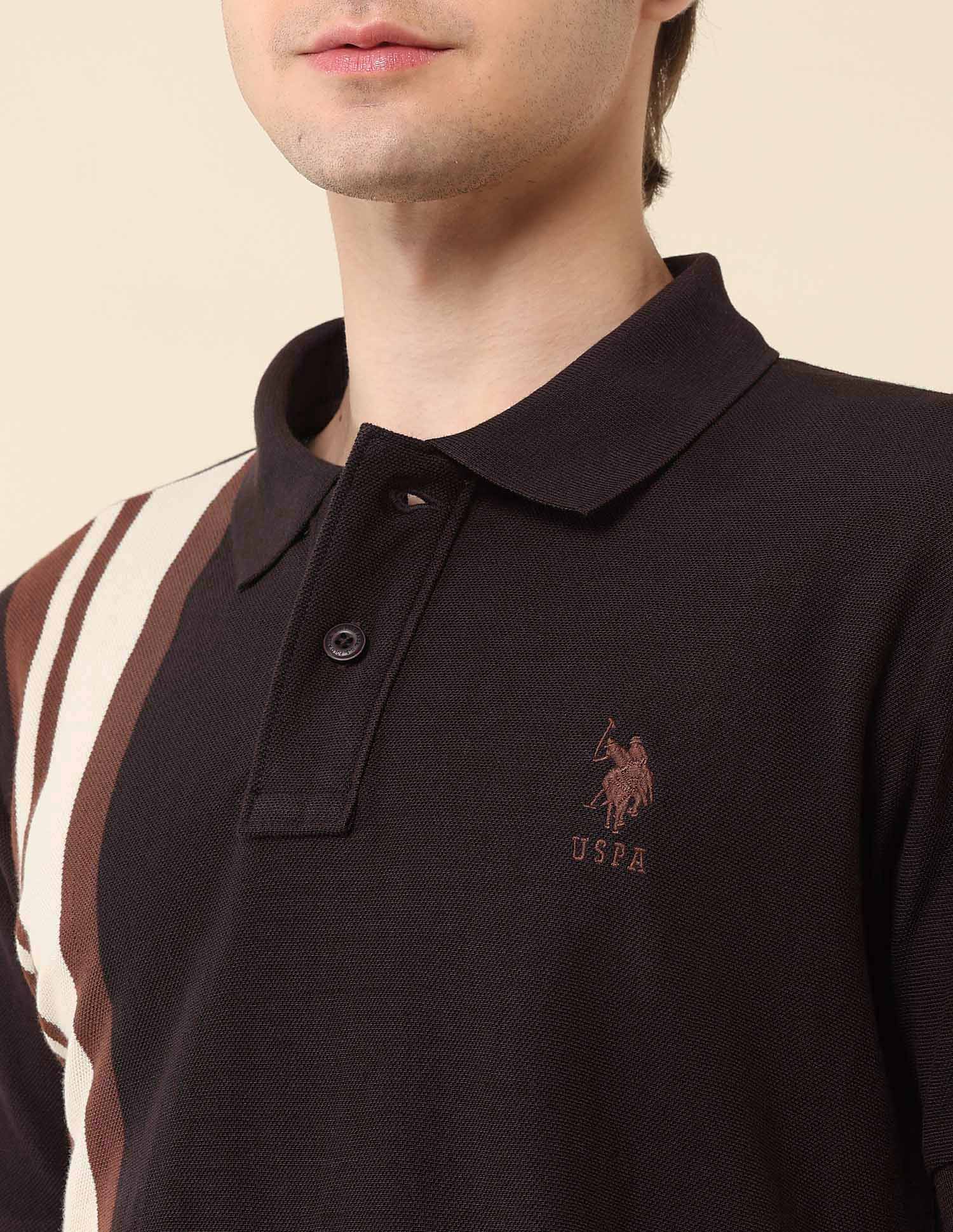 Colourblocked Classic Polo Shirt Dark Brown - U.S. POLO ASSN. | Large