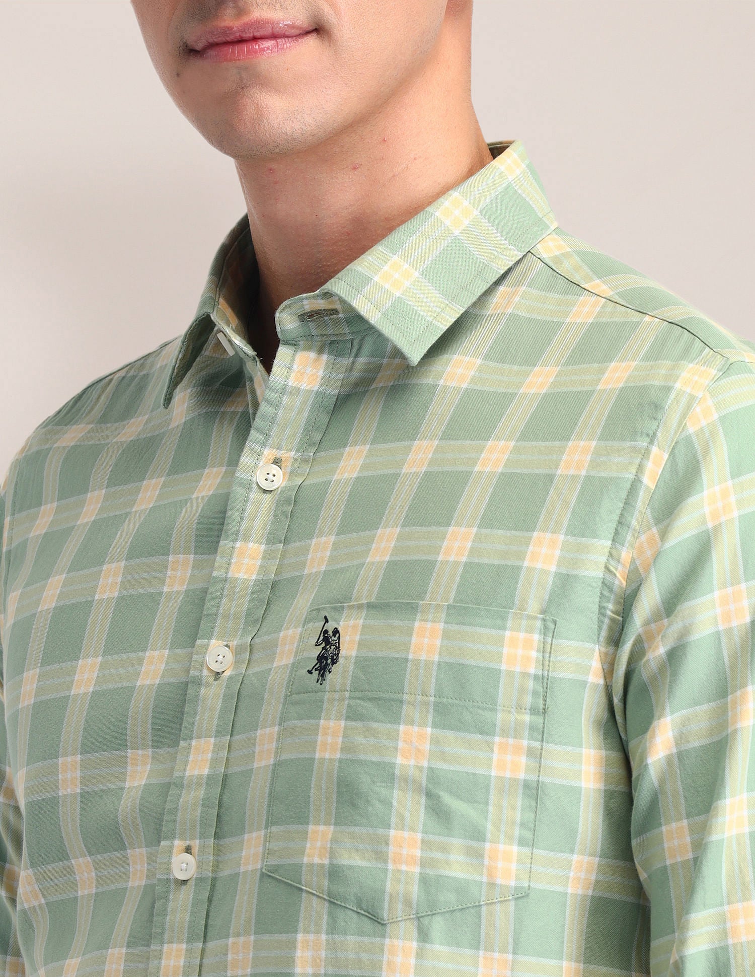 Tailored Fit Dobby Checked Shirt Green - U.S. POLO ASSN. | Large