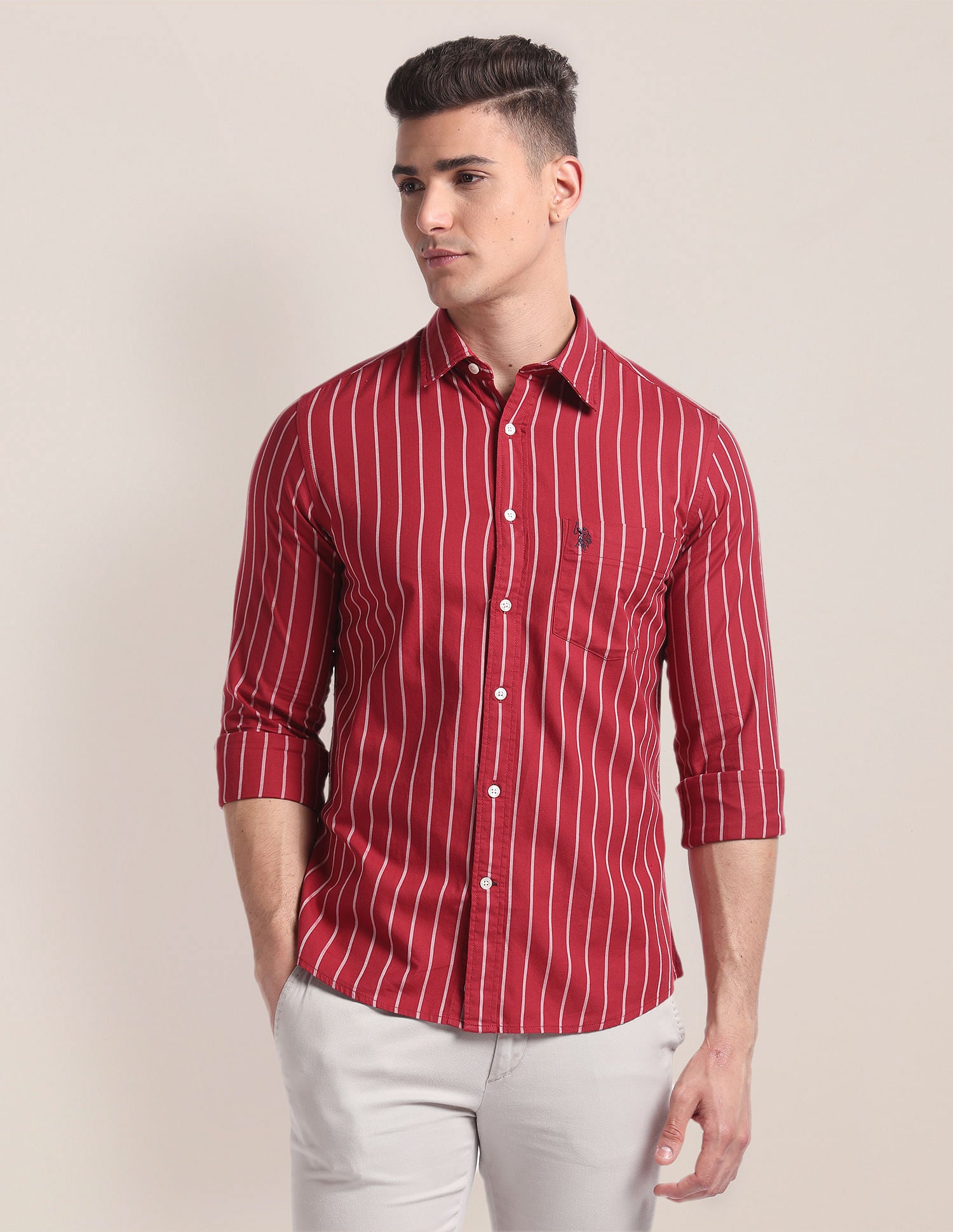Premium Cotton Twill Shirt Red - U.S. Polo Assn. India | Large