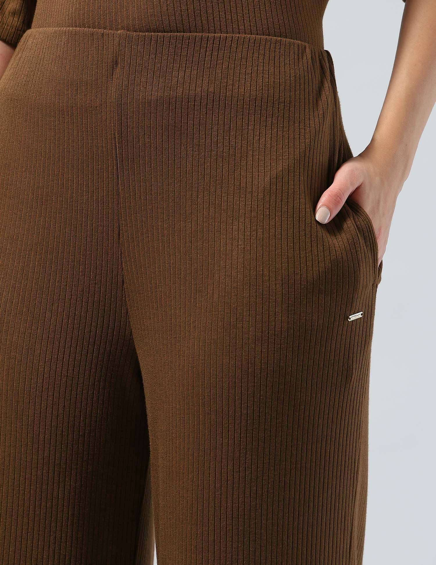 Ribbed Wide Leg Fit Lounge Trousers Brown - U.S. POLO ASSN. | Large