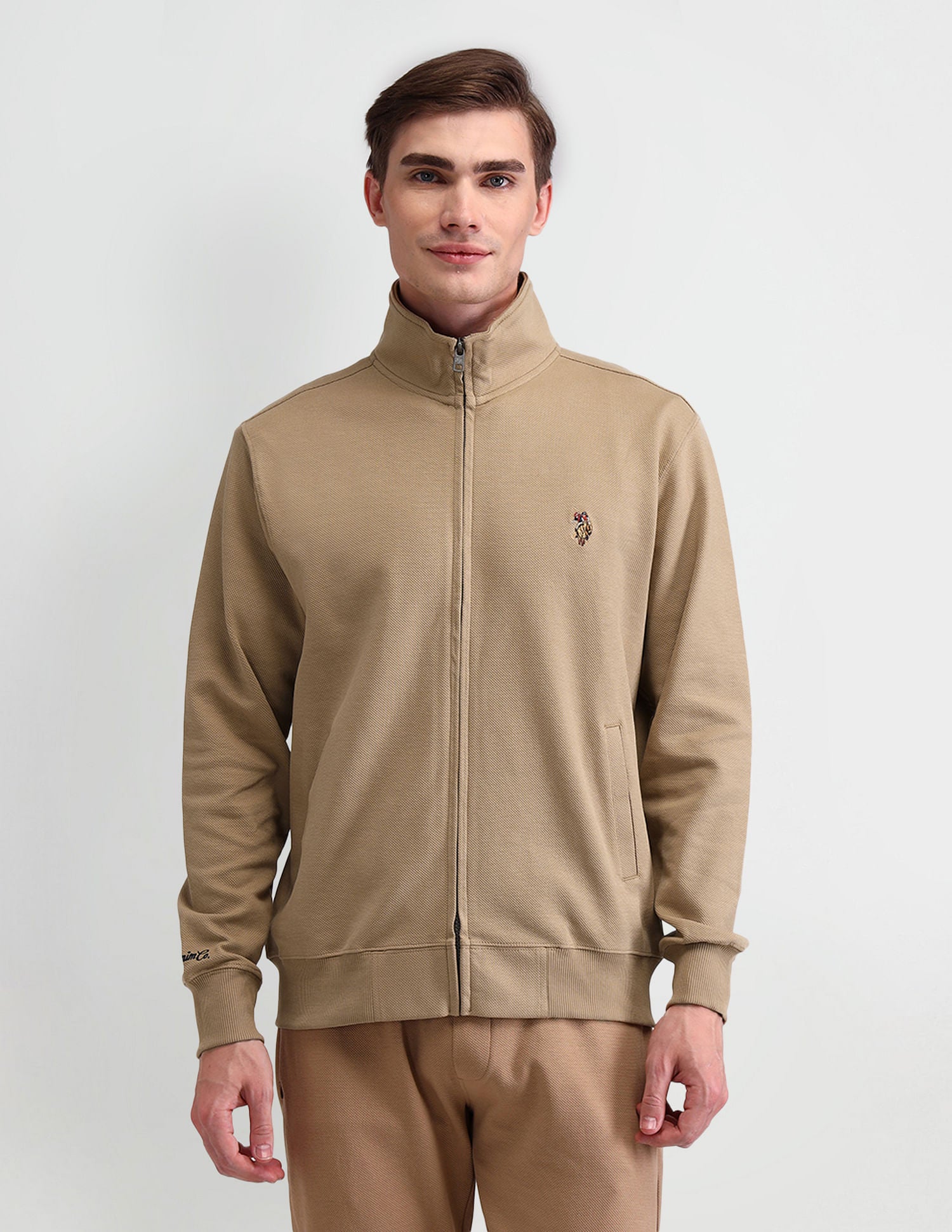 High Neck Slim Fit Sweatshirt Beige - U.S. POLO ASSN. | Large