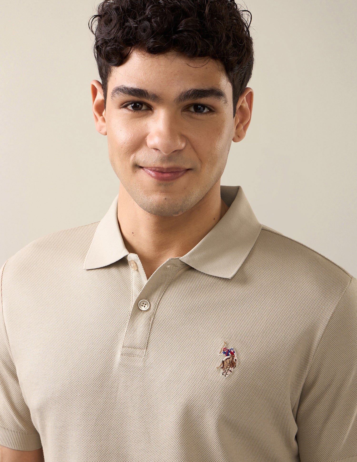 Solid Slim Fit Polo Shirt Beige - U.S. Polo Assn. India | Large