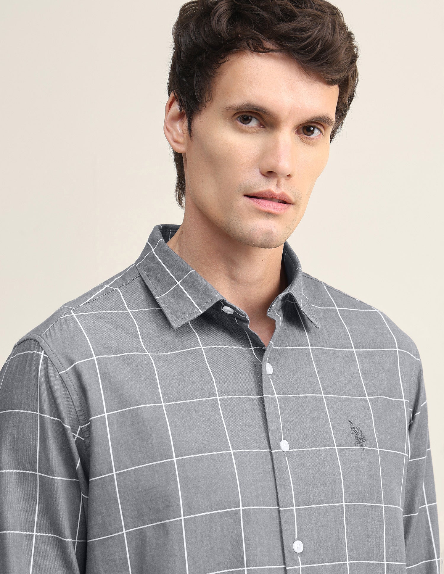 Windowpane Checked Twill Shirt Grey - U.S. Polo Assn. India | Large