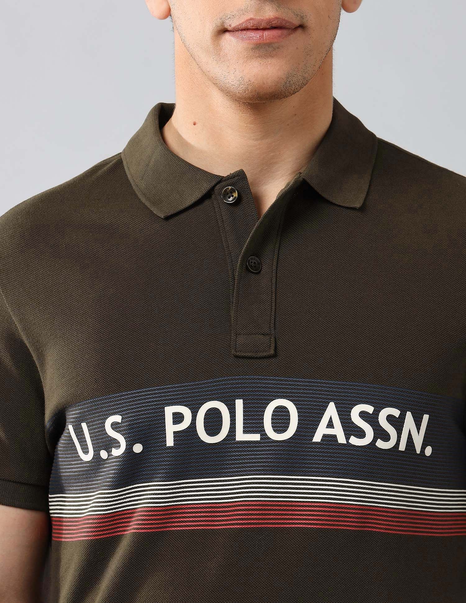 Brand Printed Muscle Fit Polo Shirt Olive - U.S. Polo Assn. India | Large