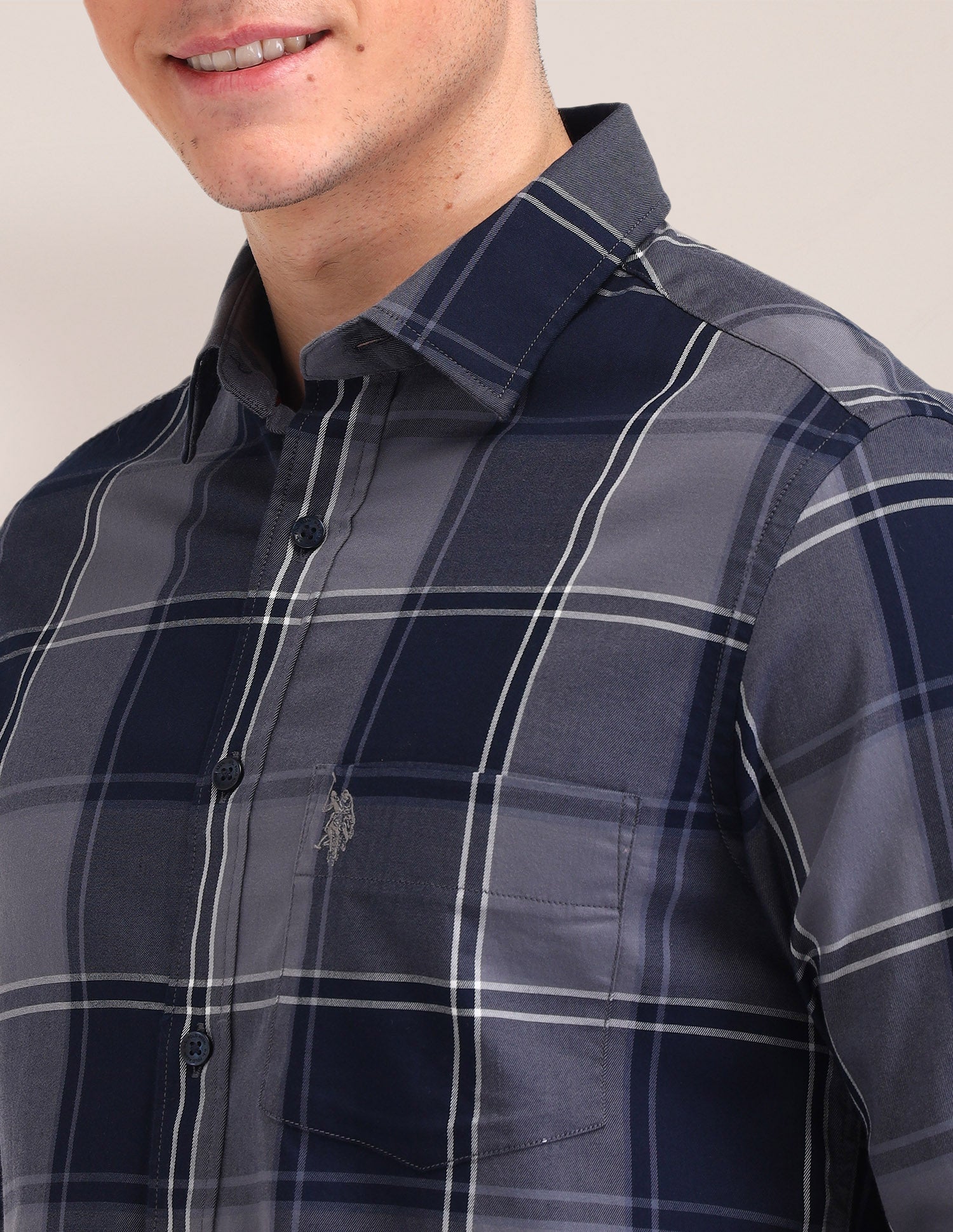 Grid Tattersall Checked Cotton Shirt Navy - U.S. Polo Assn. India | Large