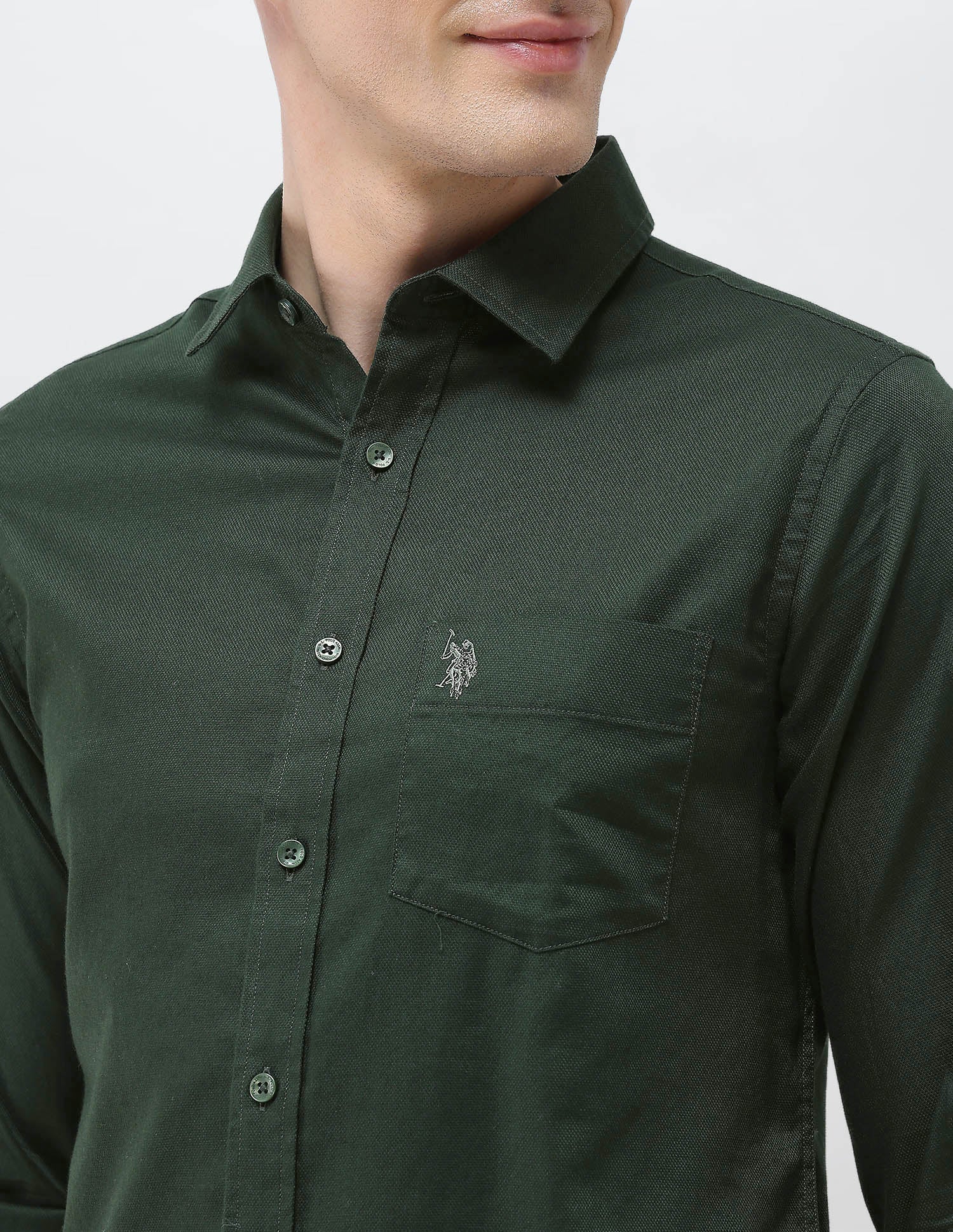 New Port Marina Dobby Shirt Dark Olive - U.S. Polo Assn. India | Large