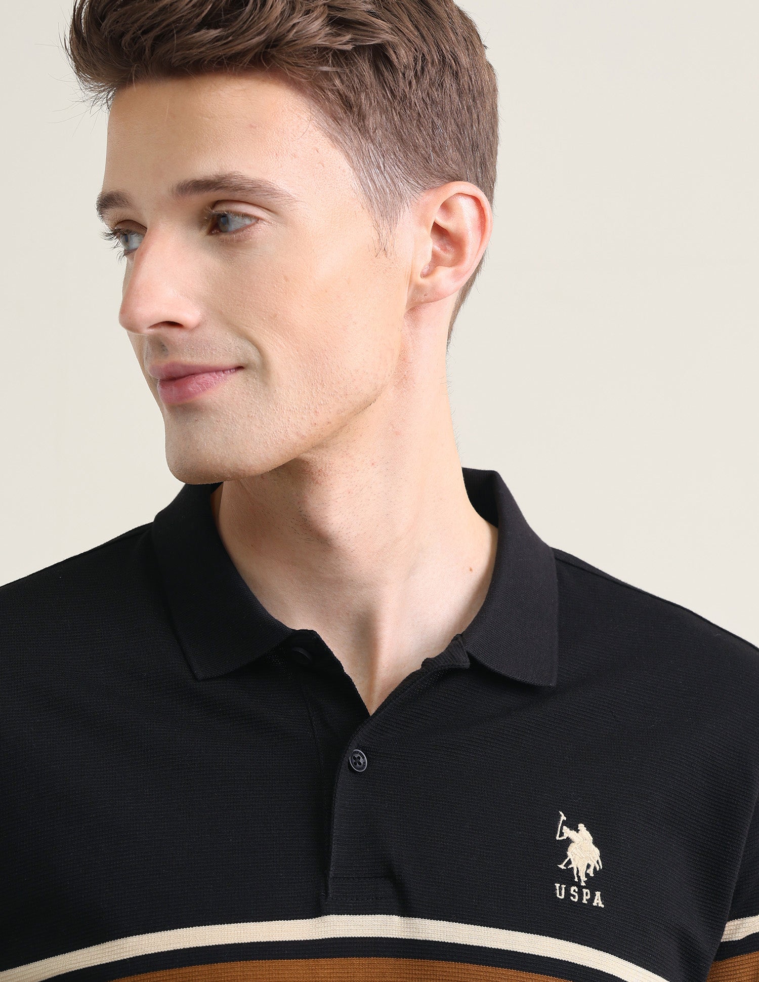 Horizontal Striped Slim Fit Polo Shirt Black - U.S. Polo Assn. India | Large