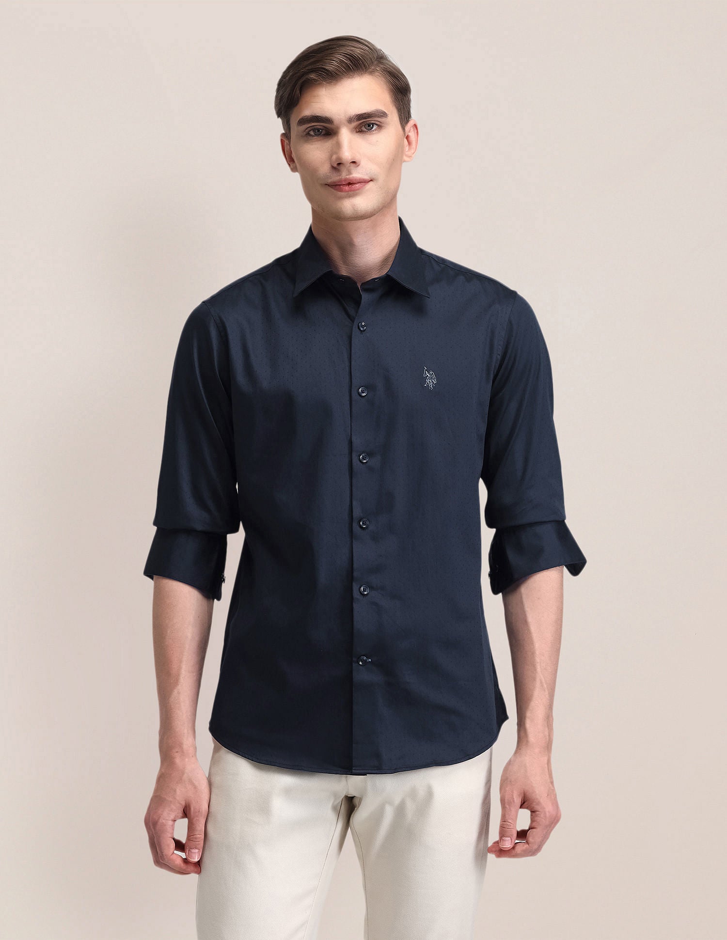 Tailored Fit Satin Shirt Blue - U.S. POLO ASSN. | Large