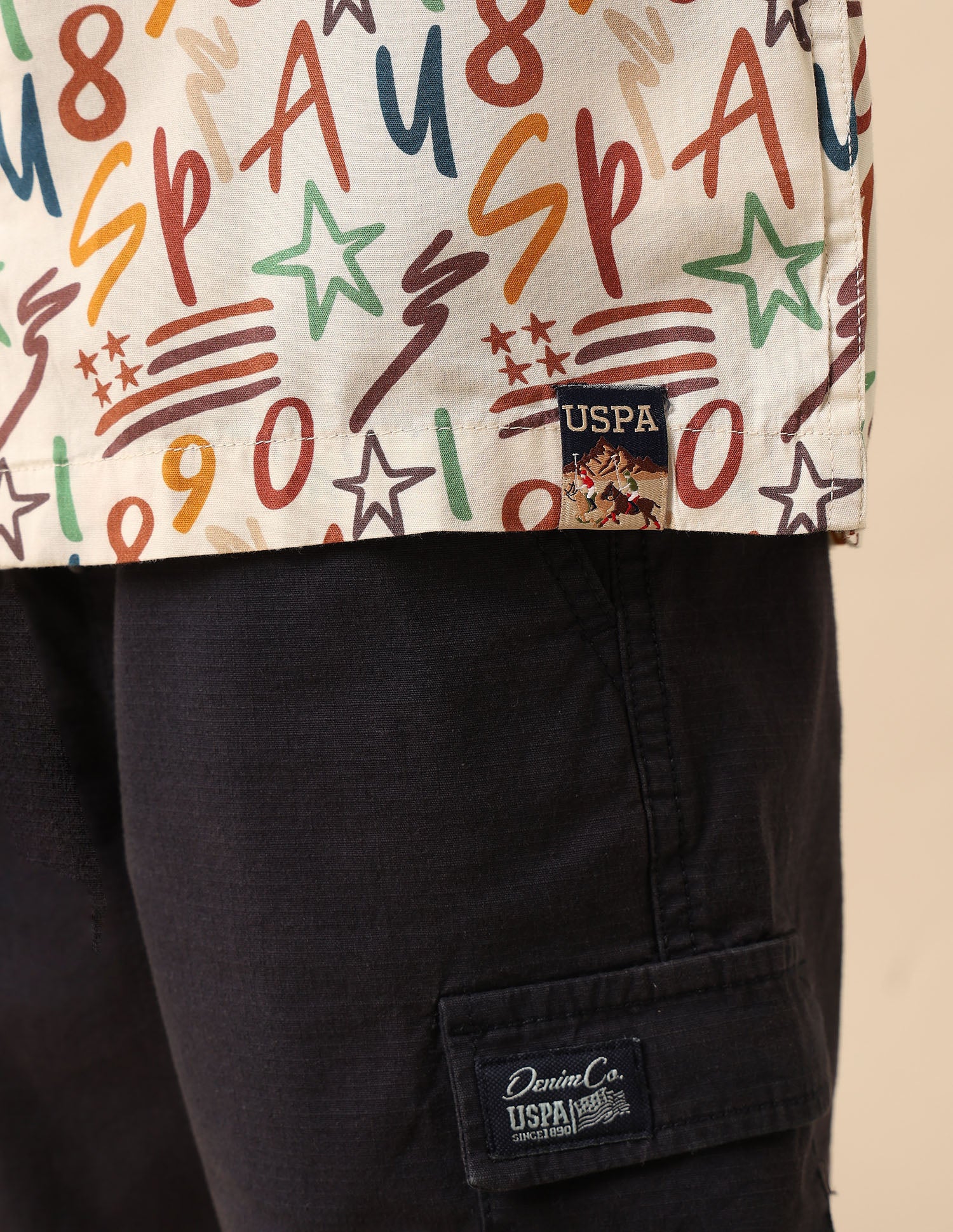 Boys All Over Printed Cuban Shirt Off White - U.S. POLO ASSN. | Large