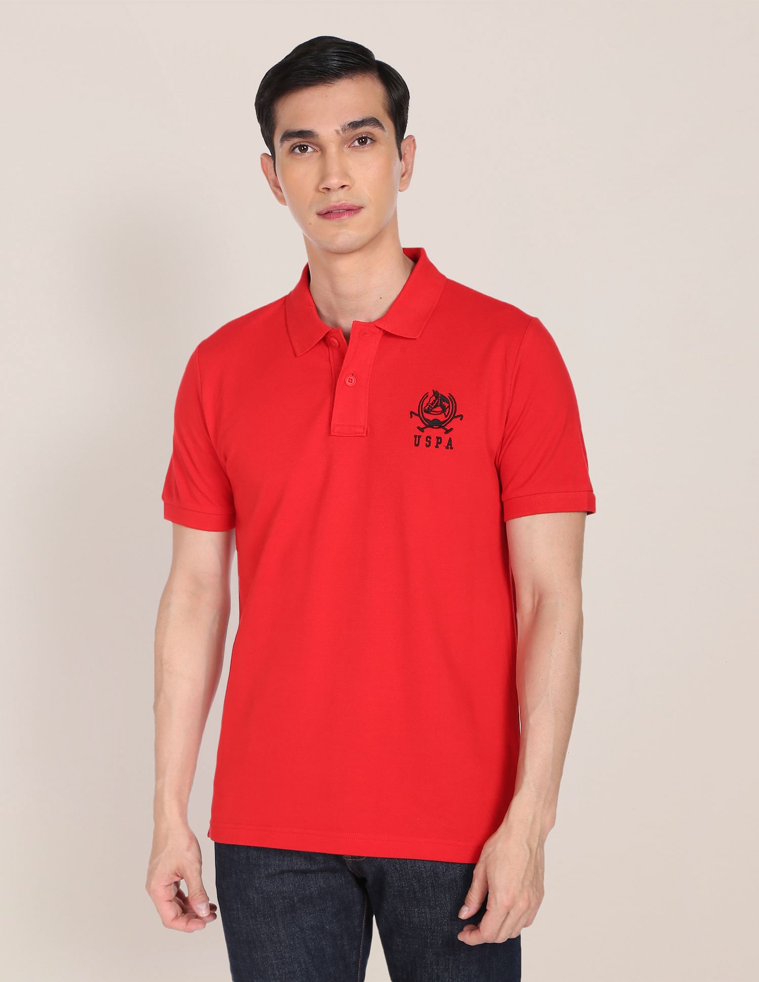 Solid Pure Cotton Polo Shirt Red - U.S. Polo Assn. India | Large