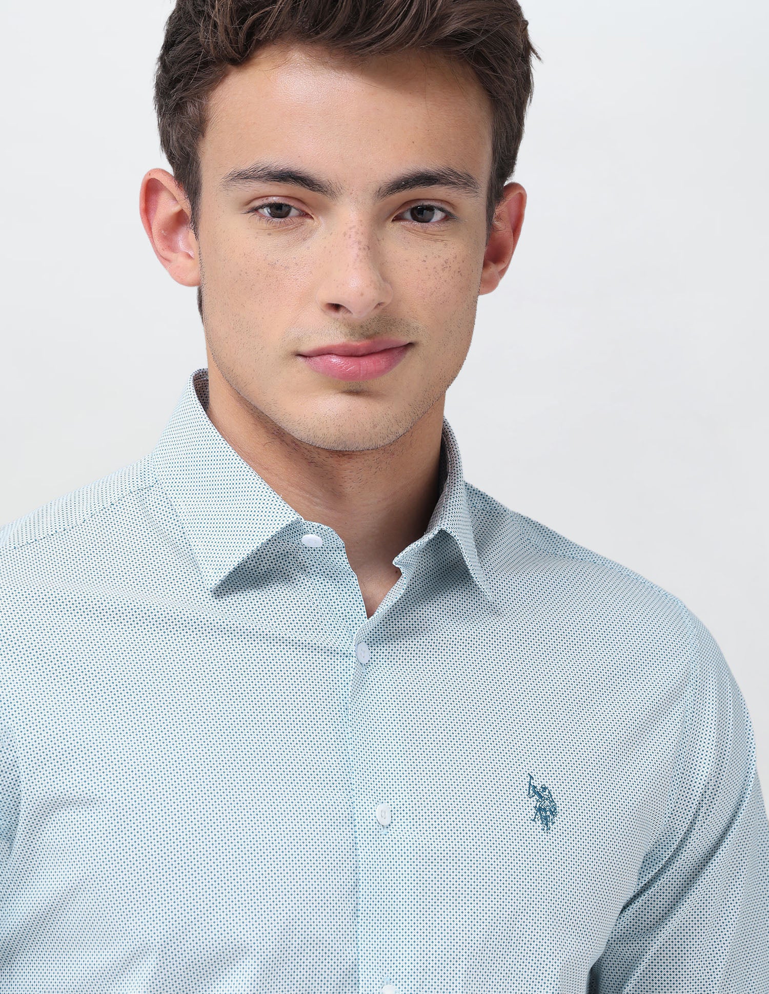 Geometric Printed Regular Fit Shirt Teal - U.S. Polo Assn. India | Large