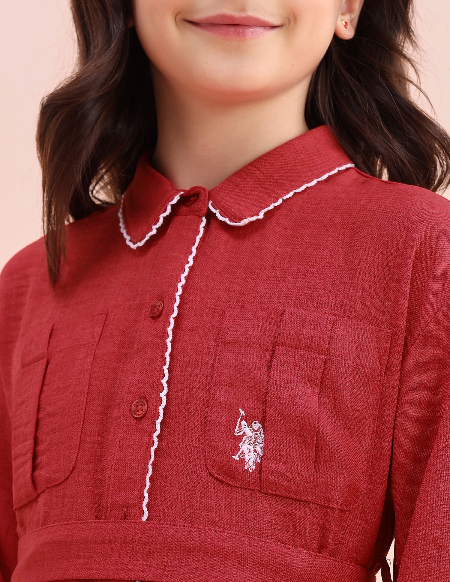 Girls Solid Shirt Dress Red - U.S. POLO ASSN. | Large