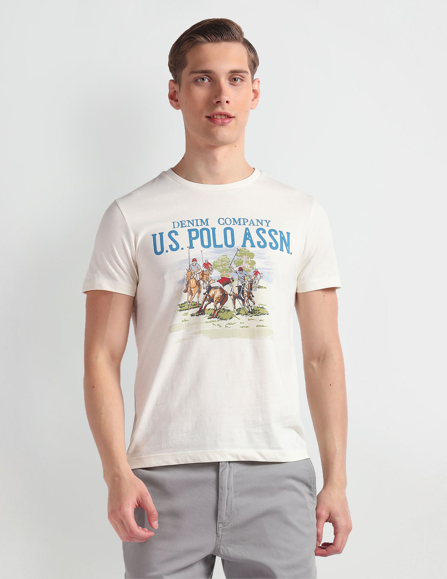 Brand Print Cotton T-Shirt Ivory - U.S. Polo Assn. India | Large