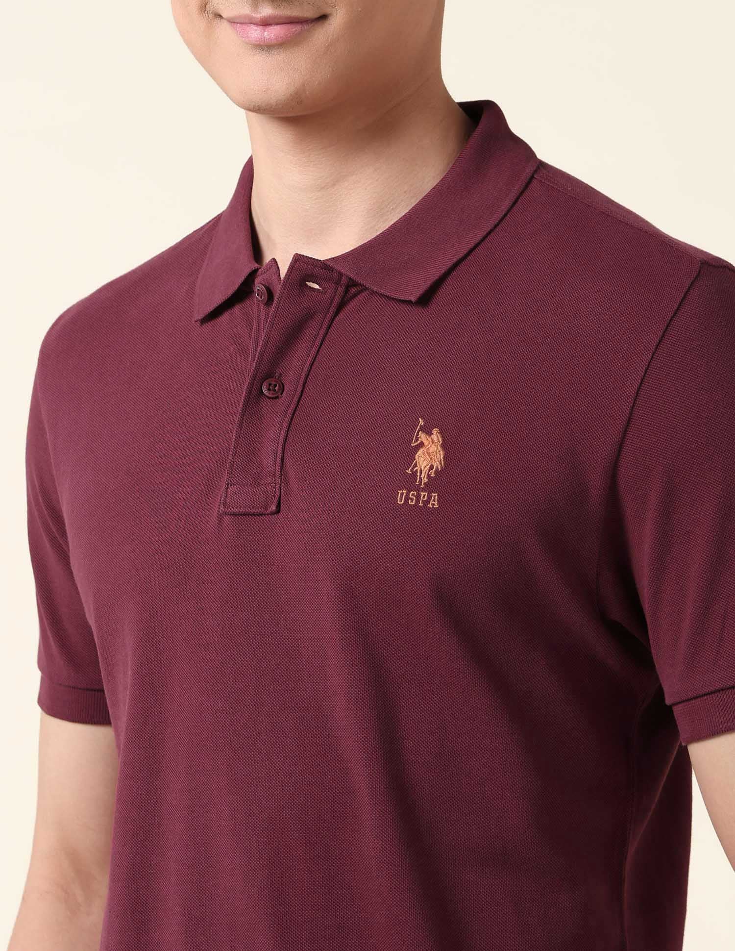 Pure Cotton Solid Polo Shirt Maroon - U.S. Polo Assn. India | Large
