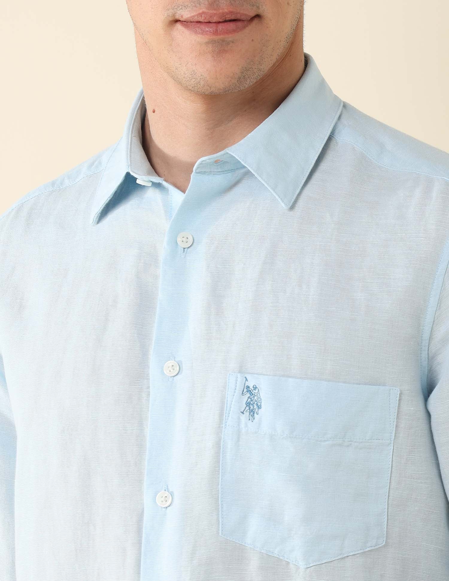 Tailored Fit Solid Shirt Light Blue - U.S. Polo Assn. India | Large