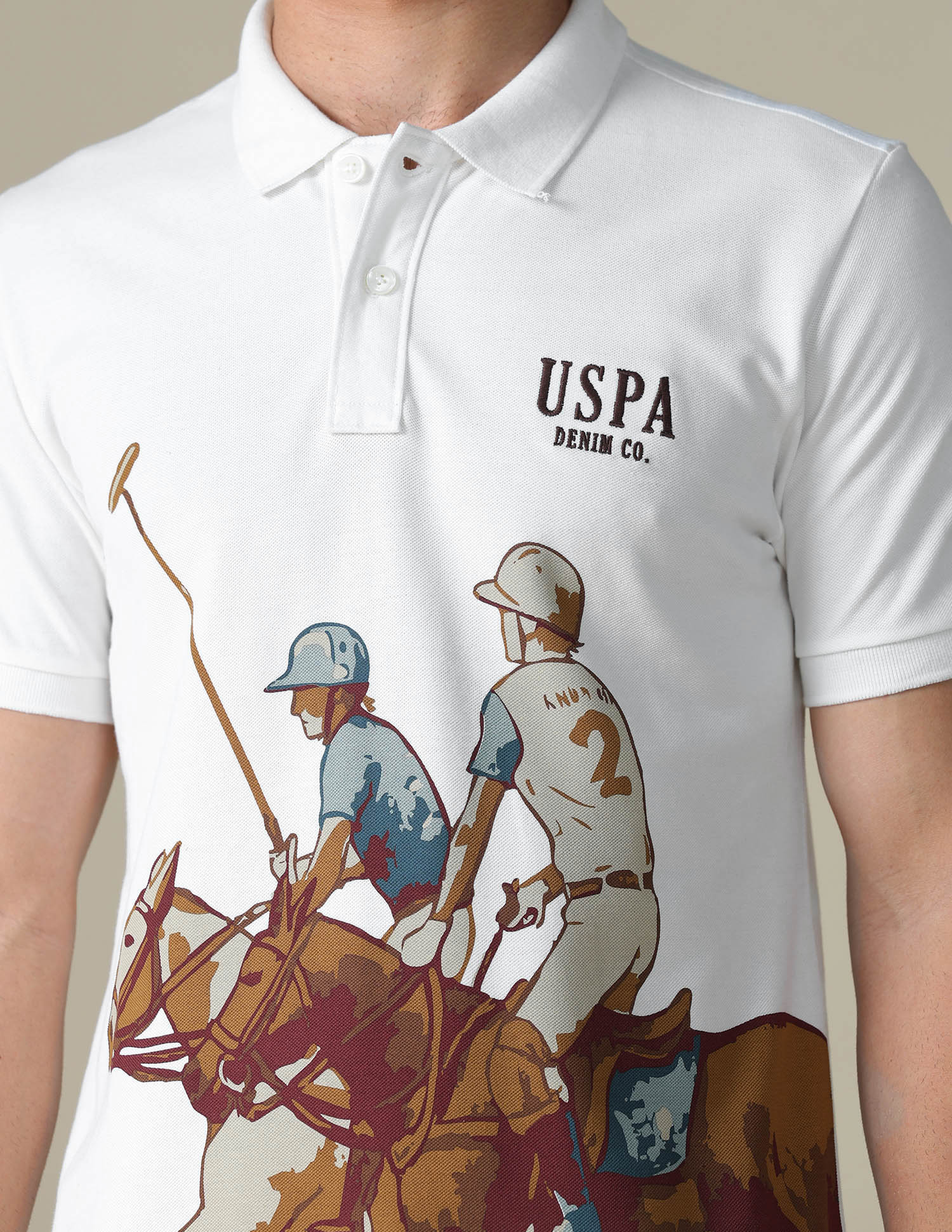 Graphic Brand Printed Slim Fit Polo Shirt Ivory - U.S. Polo Assn. India | Large