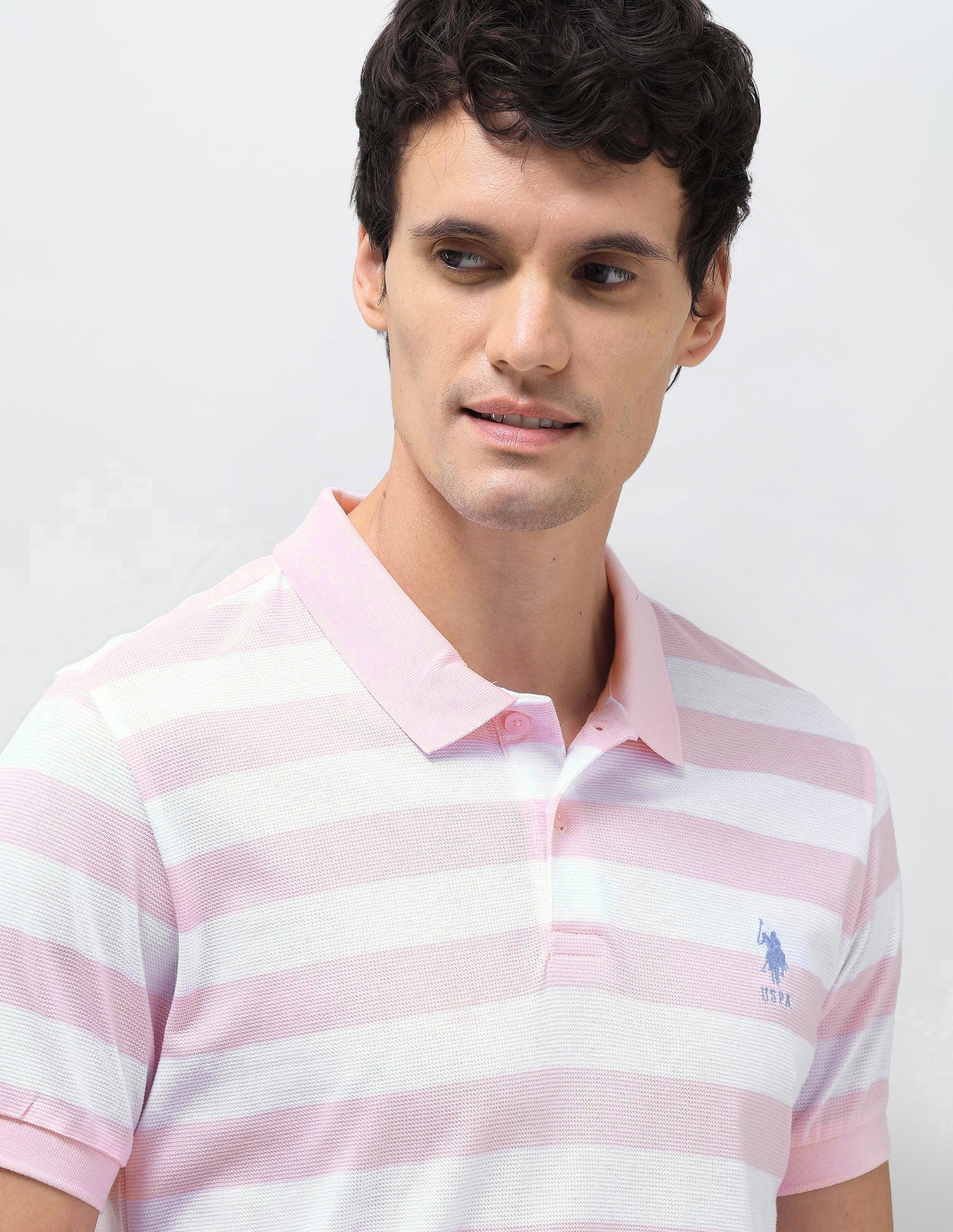 Horizontal Striped Slim Fit Polo Shirt Pink - U.S. Polo Assn. India | Large