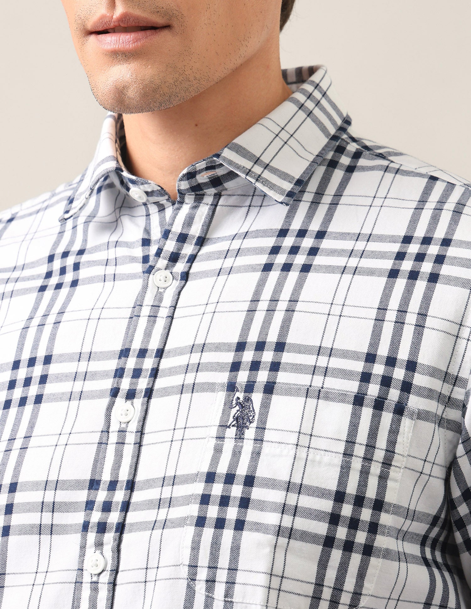 Tartan Checked Twill Shirt White - U.S. Polo Assn. India | Large